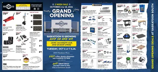 Un aperçu du dépliant Princess Auto flyer - Grand opening du magasin Princess Auto est valide à partir 6 oct. 2026