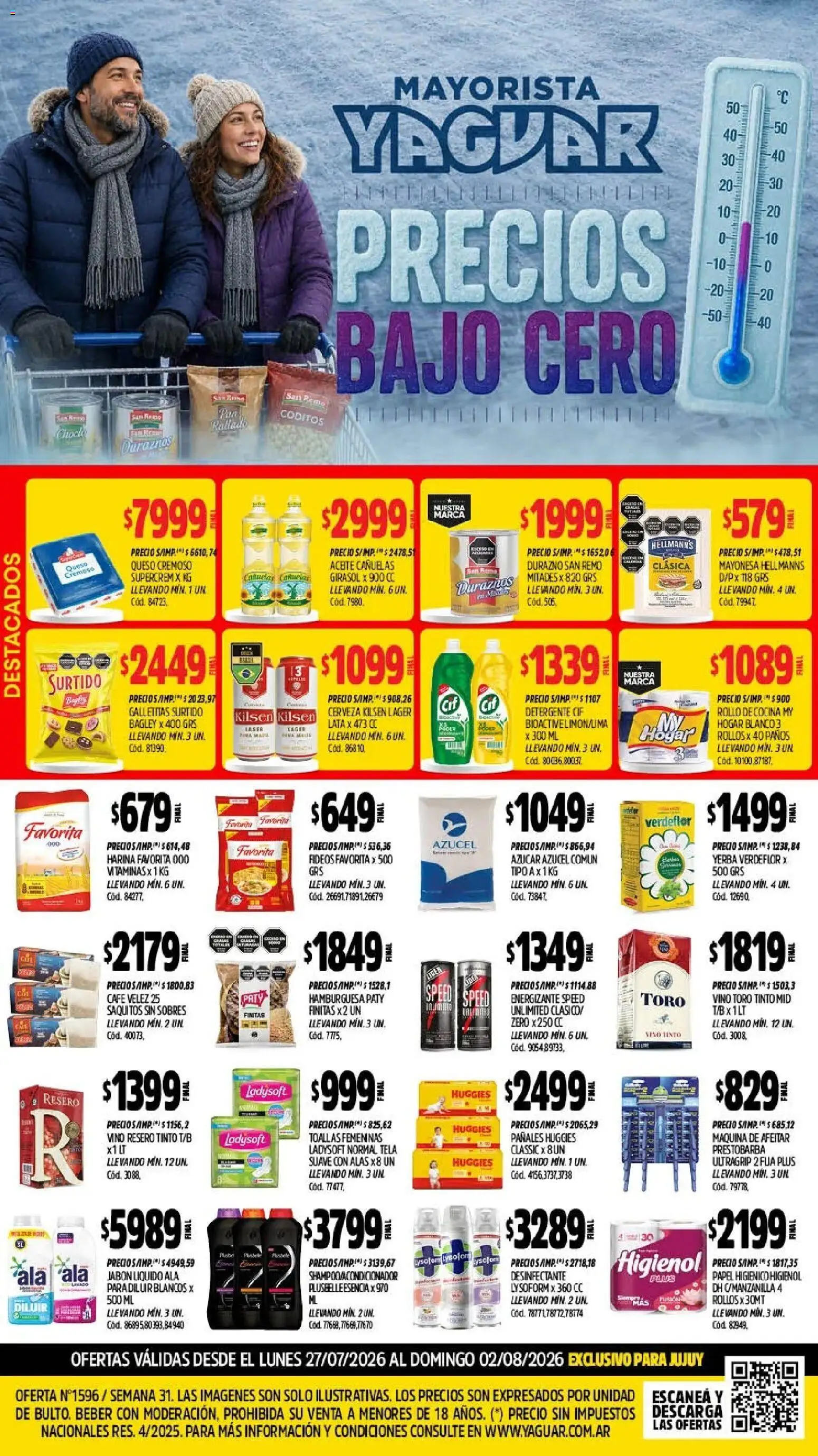 Vista previa del folleto de la tienda Yaguar válido desde el 27/07/2026 - Hamburguesa, Yerba, Azucar, Aceite, Fideos, Pañales, Papel higiénico, Desinfectante