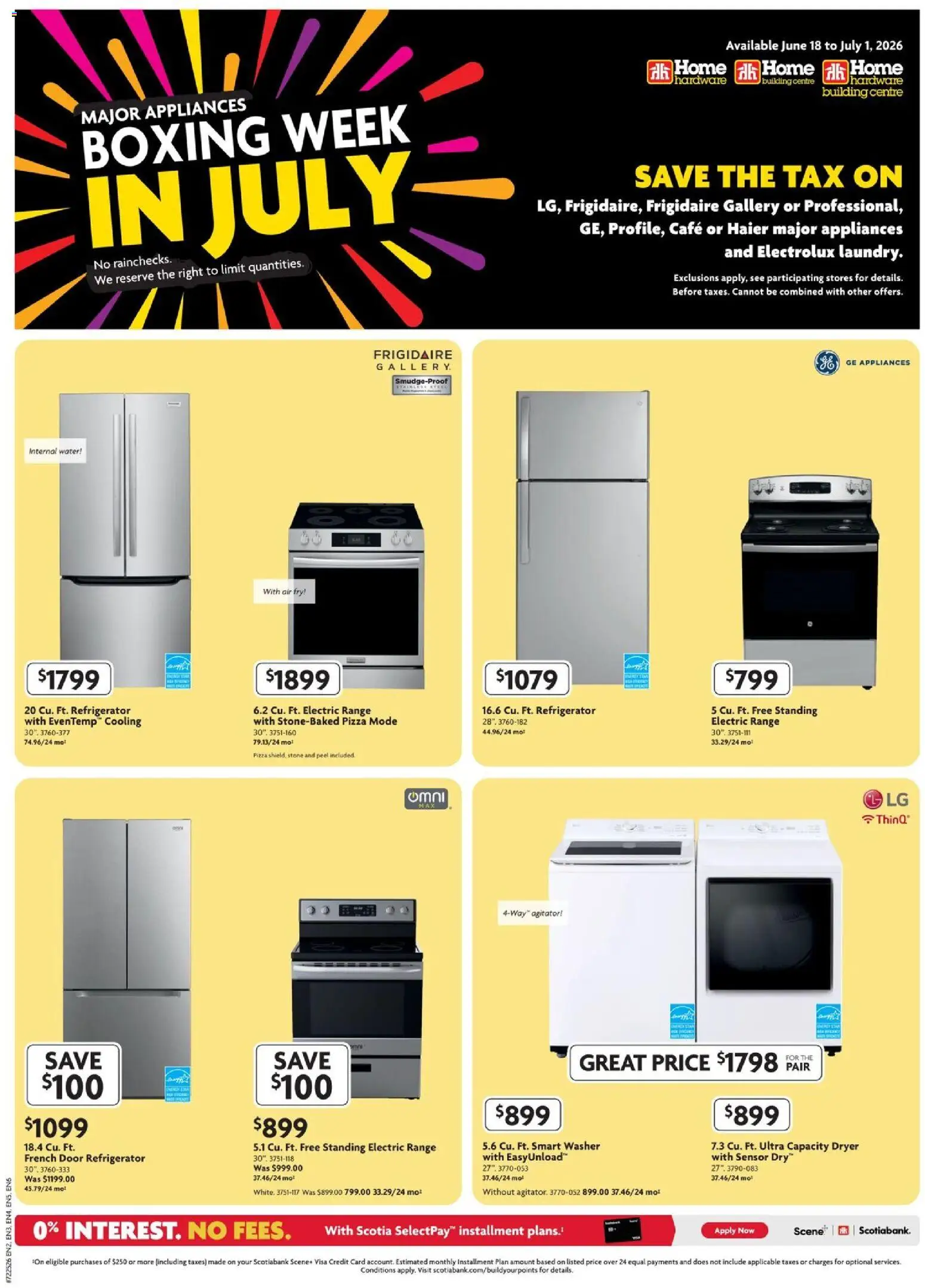 Preview of leaflet Home Hardware - Specials from shop Home Hardware is valid from Jun 18, 2026 - Pizza, Water, Refrigerator, Door, Dryer