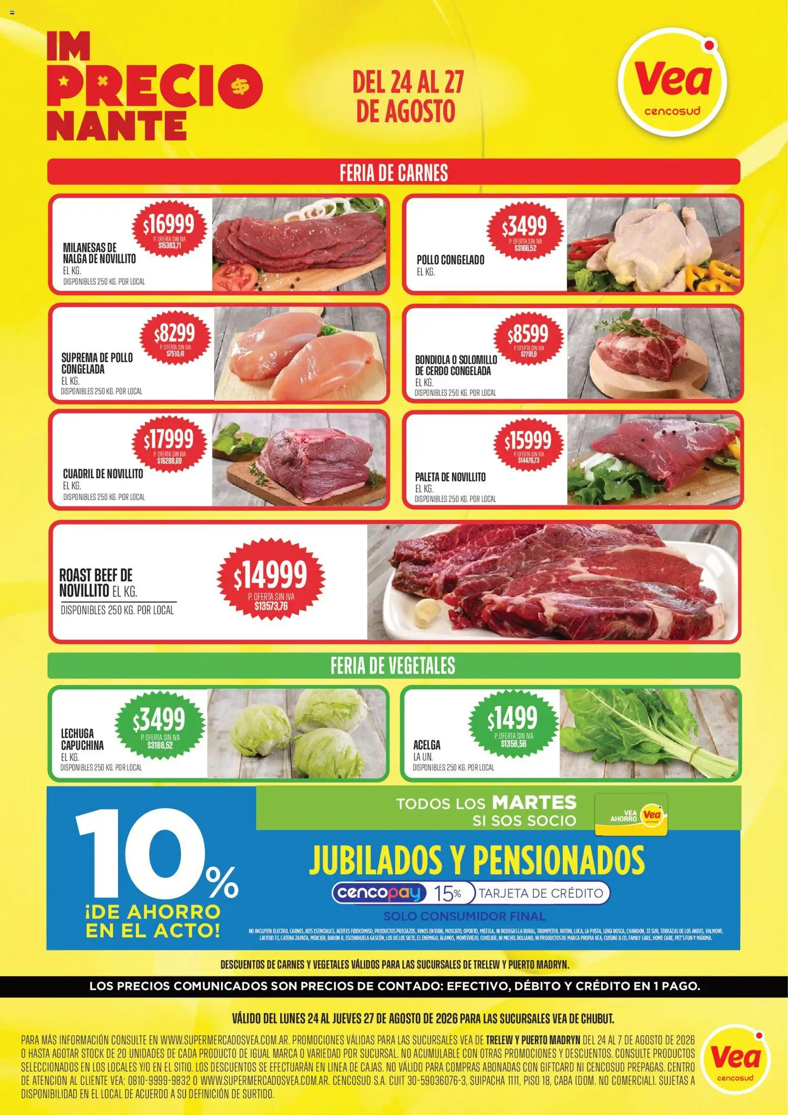 Vista previa del folleto de la tienda Vea válido desde el 24/08/2026 - Milanesas, Pollo, Cerdo, Acelga, Lechuga, Paleta, Cuadril