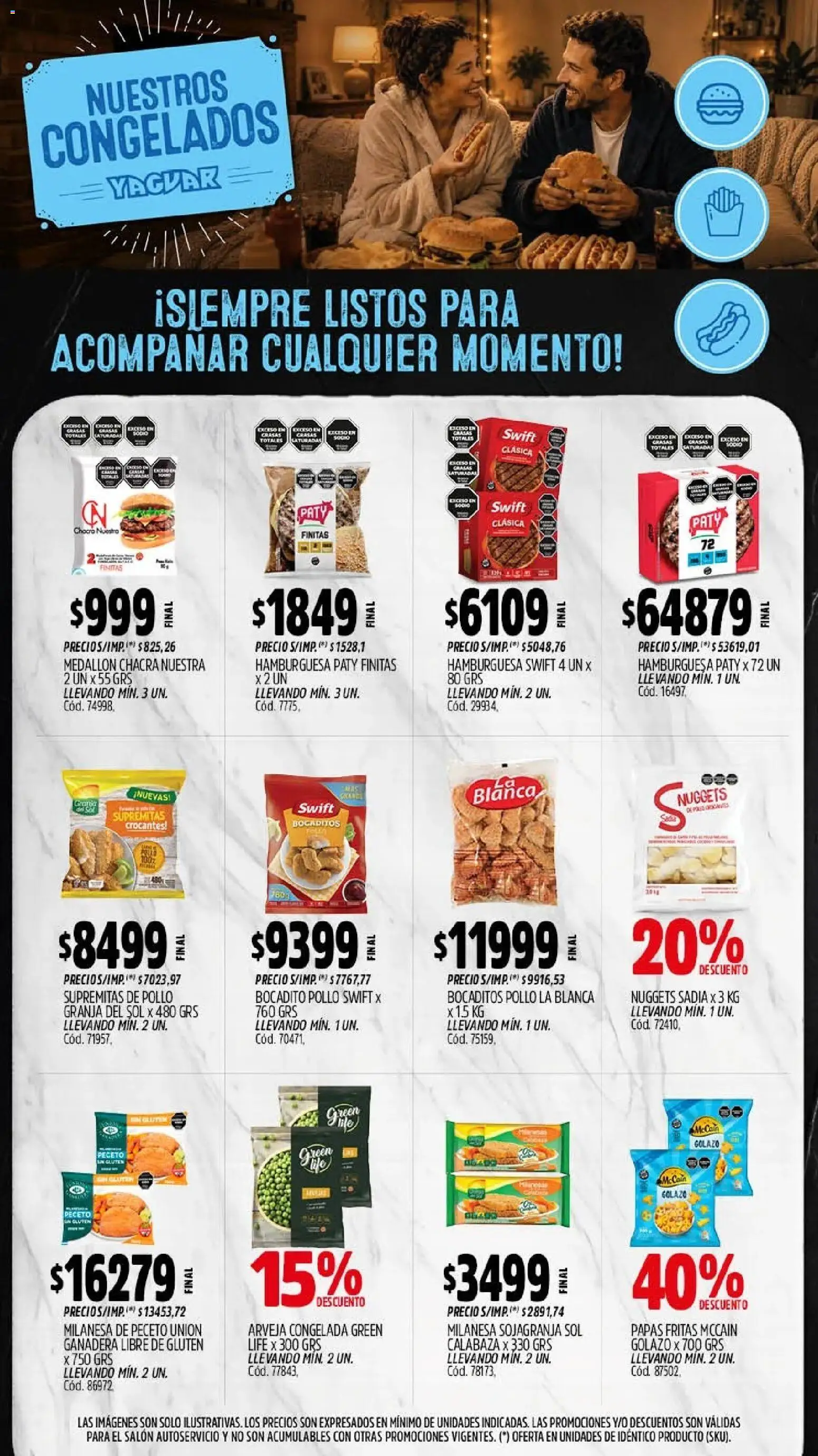 Vista previa del folleto de la tienda Yaguar válido desde el 10/08/2026 - Hamburguesa, Papas, Milanesa, Pollo, Papas fritas, Arveja