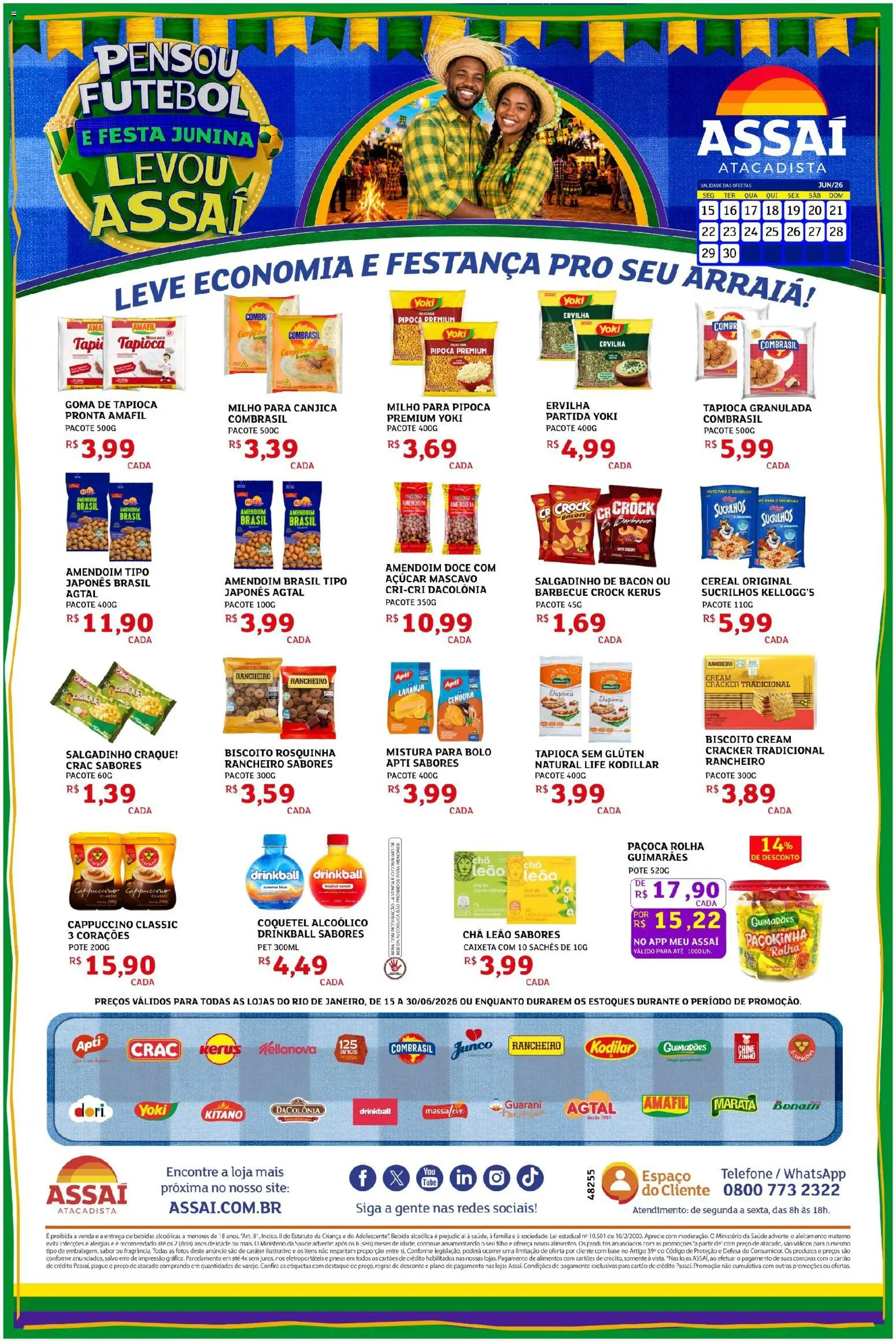 Pré-Visualização do folheto "Assaí Atacadista ofertas - RJ" da loja Assaí Atacadista válido a partir de 15/06/2026 - Tapioca, Bebidas, Pneus, Base, Biscoito, Cenoura, Rosquinha, Mistura para bolo