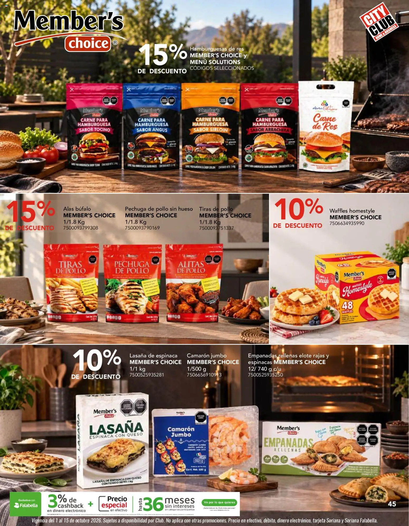 Vista previa las ofertas de la tienda City Club - City Club catálogo desde el 01/10/2026 - Hamburguesa, Queso, Espinacas, Waffles, Espinaca, Tocino, Carne para hamburguesa, Res