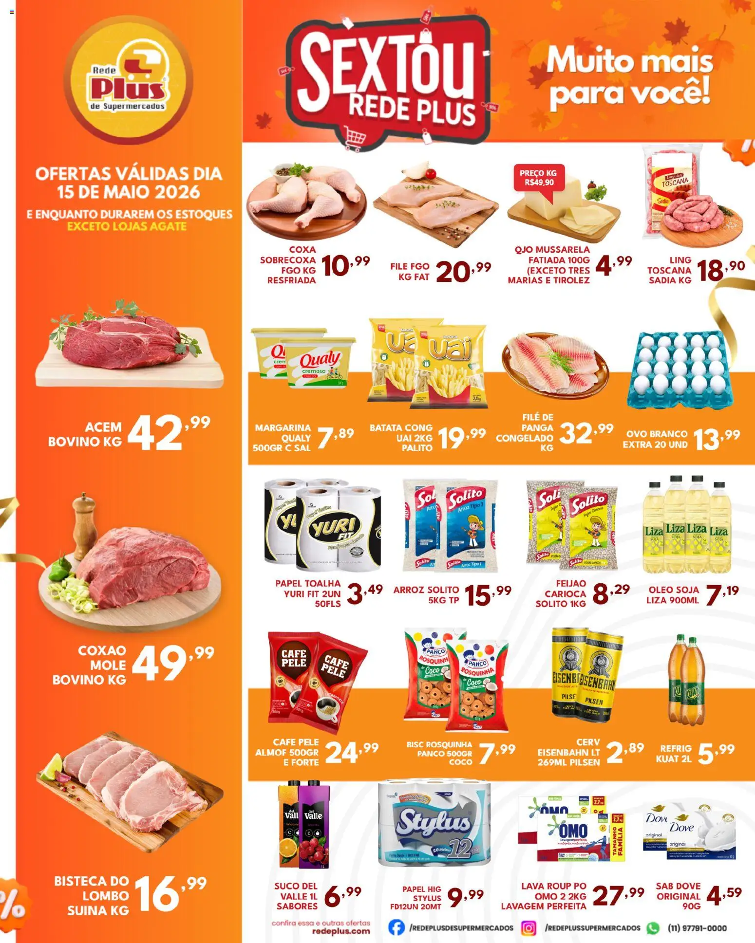 Pré-Visualização do folheto "Rede Plus Supermercados - Ofertas da semana" da loja Rede Plus Supermercados válido a partir de 15/05/2026 - Café, Óleo, Feijão, Batata, Eisenbahn, Dove, Papel toalha, Margarina