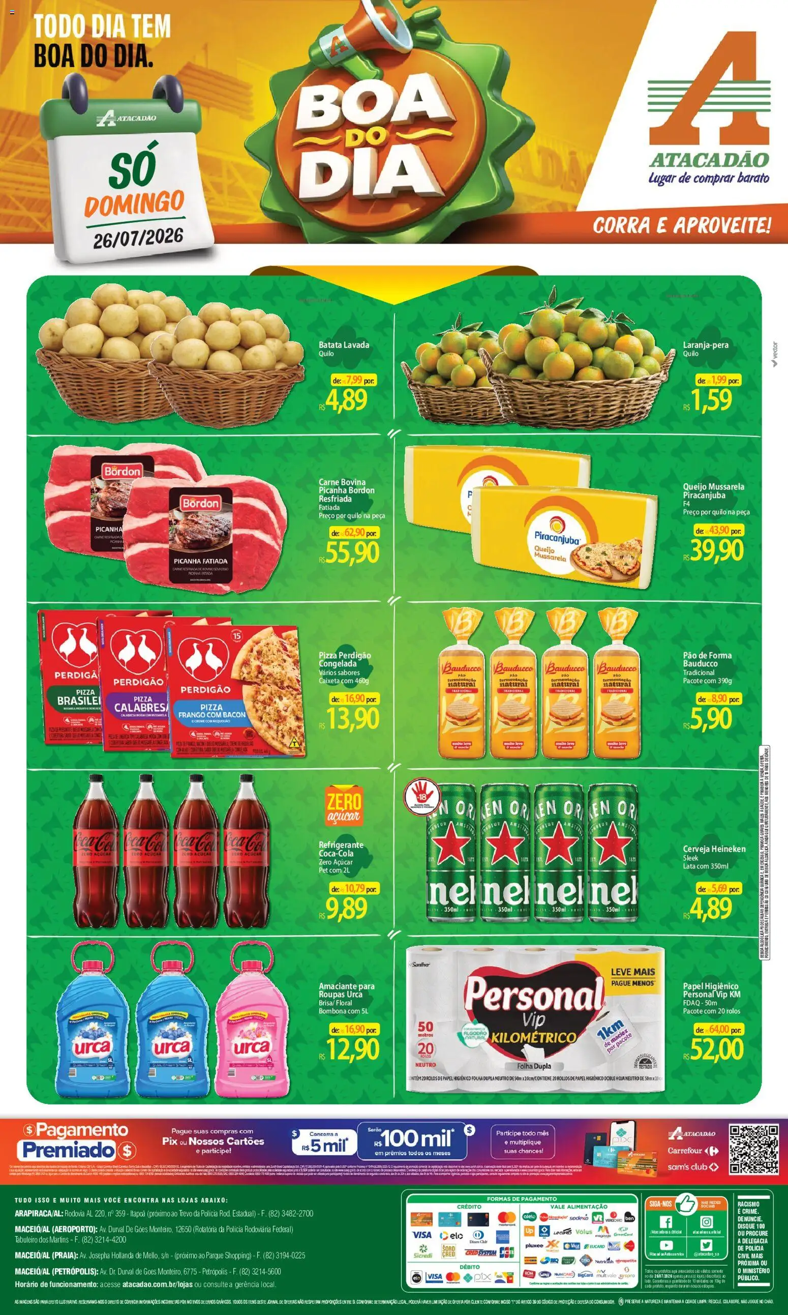 Pré-Visualização do folheto "Atacadão ofertas - AL" da loja Atacadão válido a partir de 26/07/2026 - Heineken, Cerveja, Cerveja Heineken, Carne, Frango, Refrigerante, Pão de forma, Amaciante