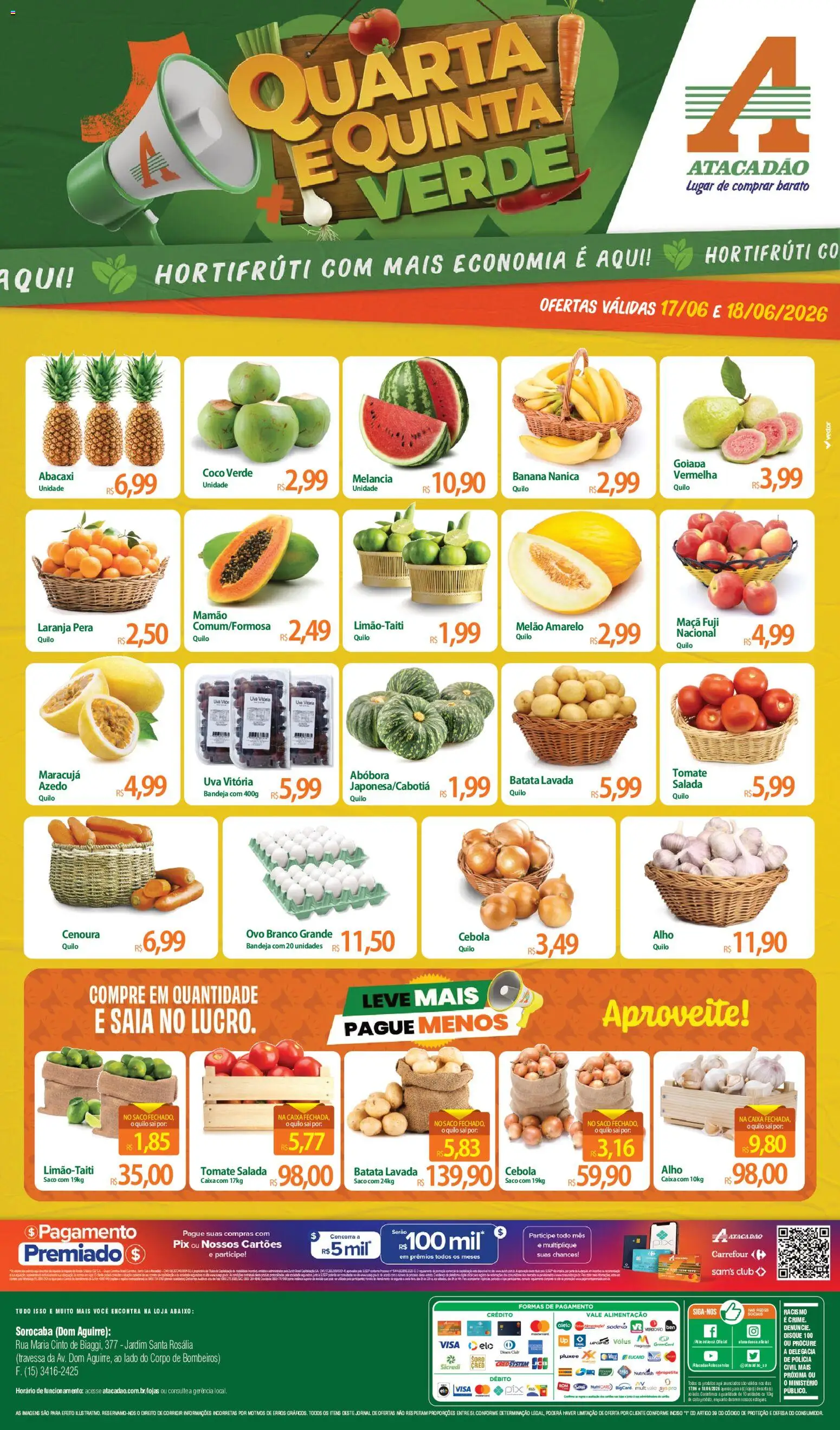Pré-Visualização do folheto "Atacadão ofertas - SP" da loja Atacadão válido a partir de 17/06/2026 - Coco, Uva, Batata, Goiaba, Cenoura, Cebola, Travessa, Mamão