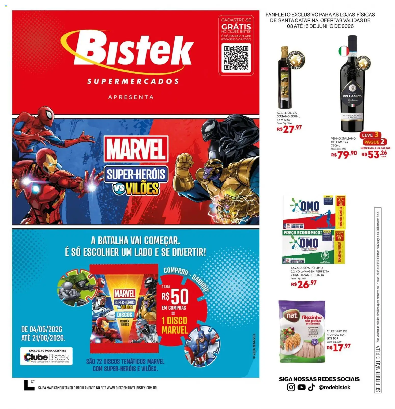 Pré-Visualização do folheto "Bistek Supermercados ofertas Quinzenal" da loja Bistek Supermercados válido a partir de 03/06/2026 - Vinho, Bebidas, Frango, Azeite, Pó, Disco