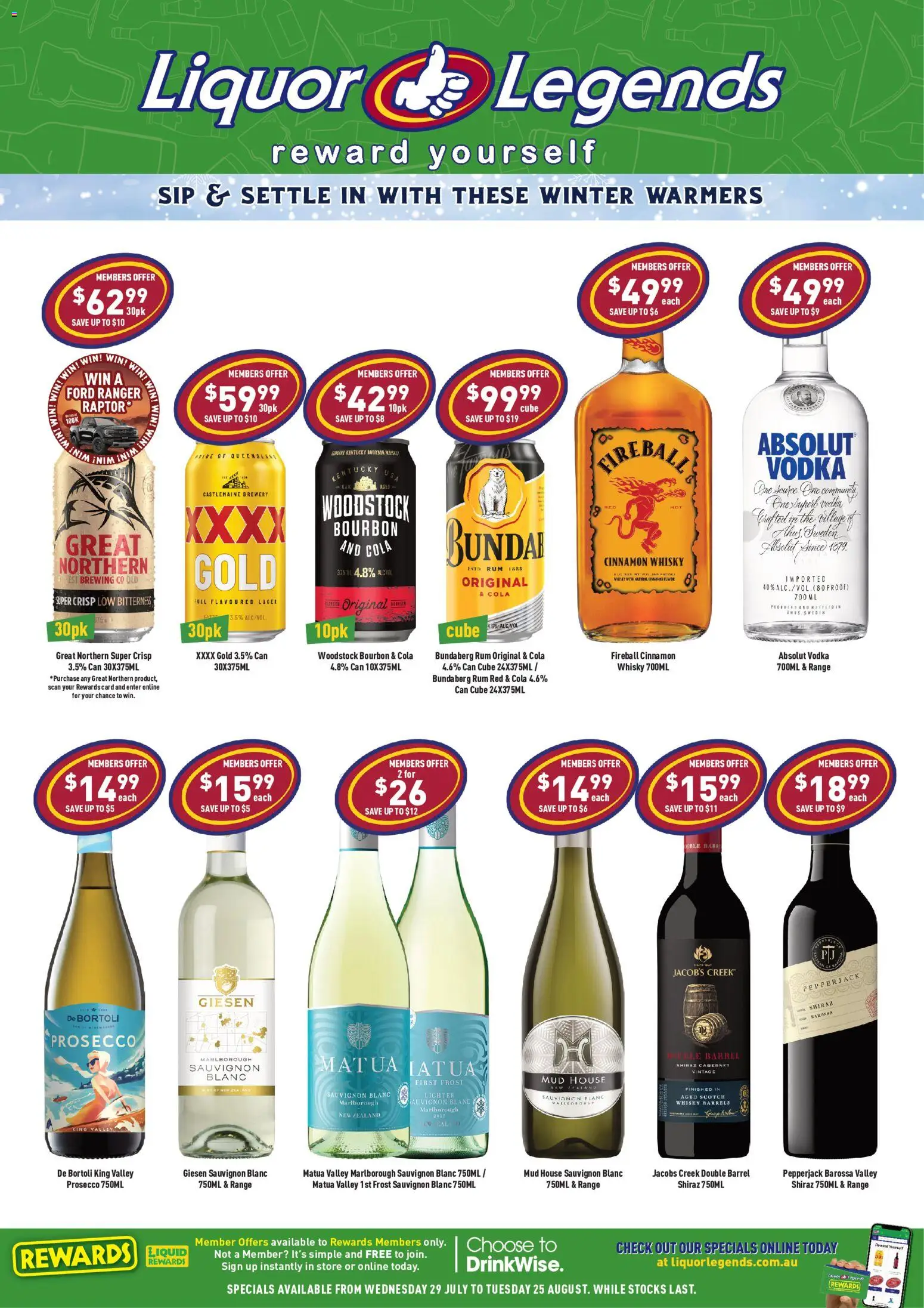 Preview of catalogue Liquor Legends catalogue Deception Bay from shop Liquor Legends valid 29/07/2026 - Absolut Vodka, Scotch whisky, Bourbon, Prosecco, Vodka, Whiskey, Rum, Scotch