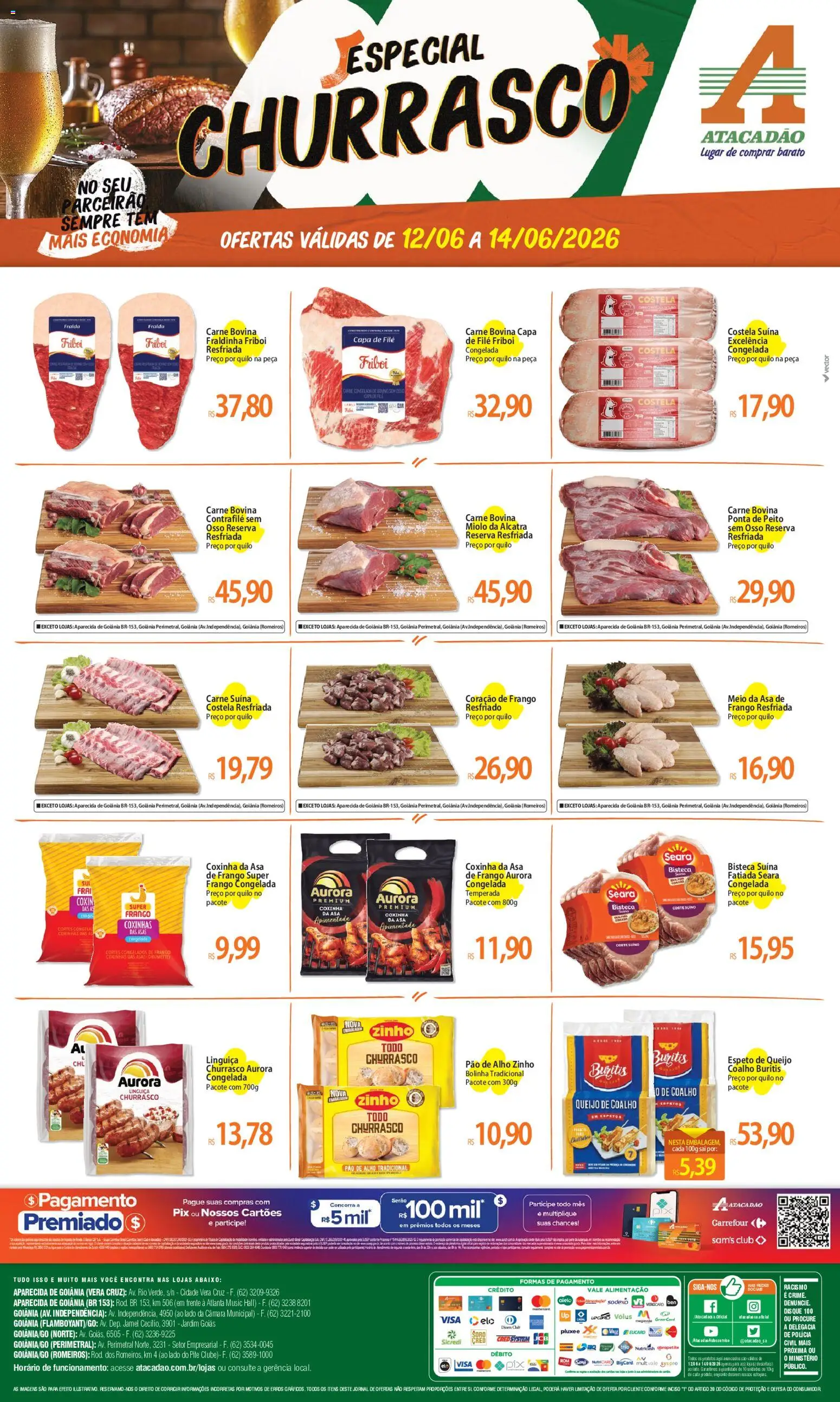 Pré-Visualização do folheto "Atacadão ofertas - GO" da loja Atacadão válido a partir de 12/06/2026 - Pão, Carne, Queijo coalho, Pao de alho, Fraldinha, Linguiça, Alho, Carne bovina