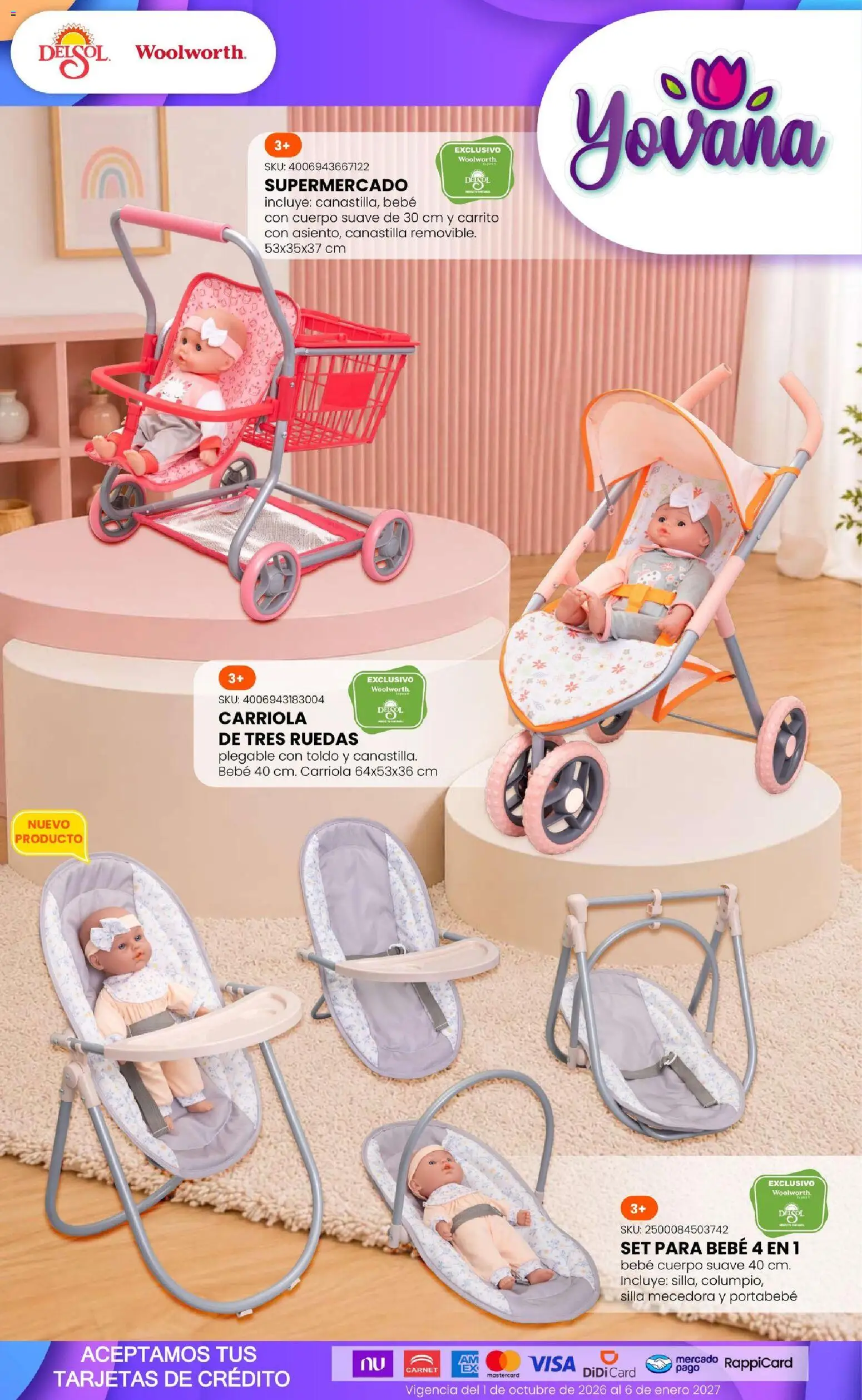 Vista previa las ofertas de la tienda Del Sol y Woolworth - Del Sol y Woolworth catálogo El Castillo del Juguete desde el 01/10/2026 - Silla, Carriola, Toldo