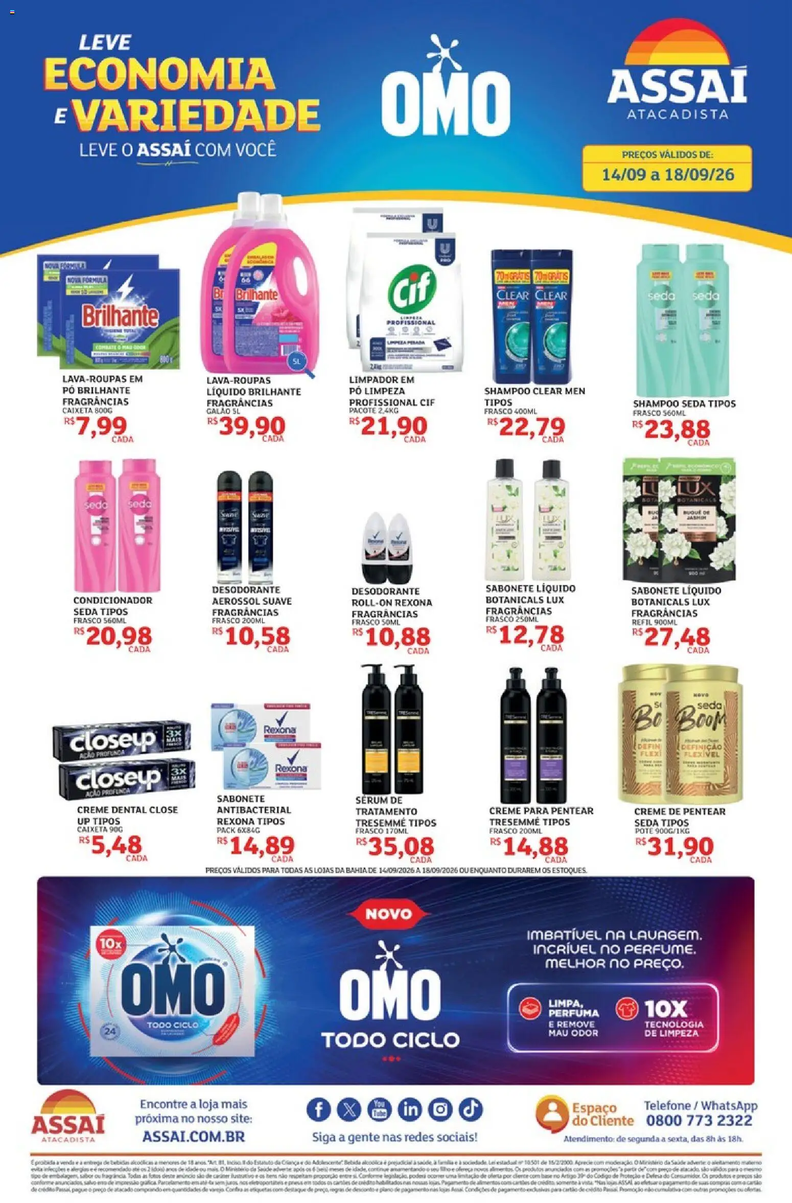 Pré-Visualização do folheto "Assaí Atacadista ofertas - BA" da loja Assaí Atacadista válido a partir de 14/09/2026 - Telefone, Sabonete, Sabonete líquido, Creme, Sérum, Alimentos, Rexona, Creme dental