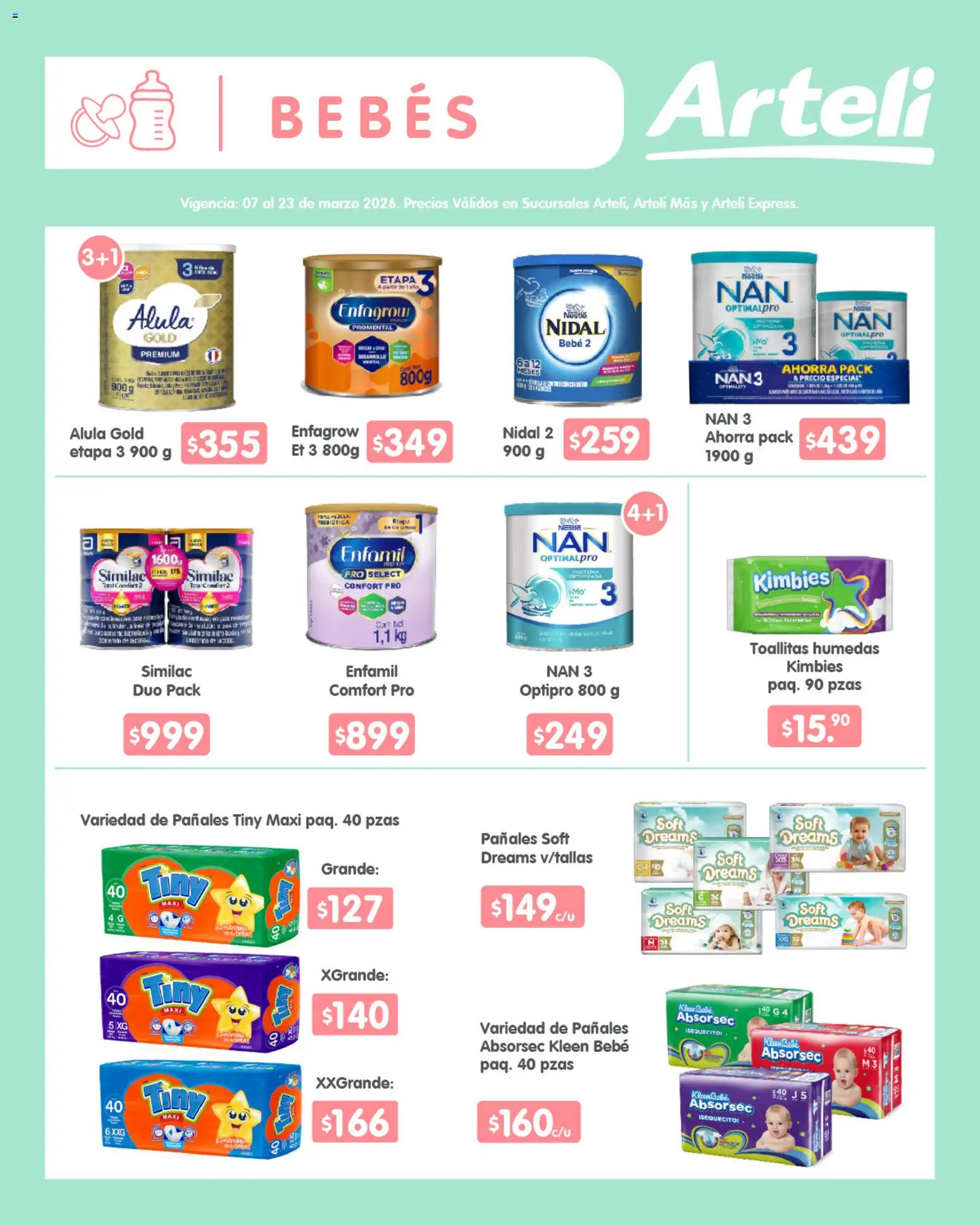 Vista previa las ofertas de la tienda Arteli - Arteli folleto Quincenal desde el 07/03/2026 - Toallitas húmedas, Pañales