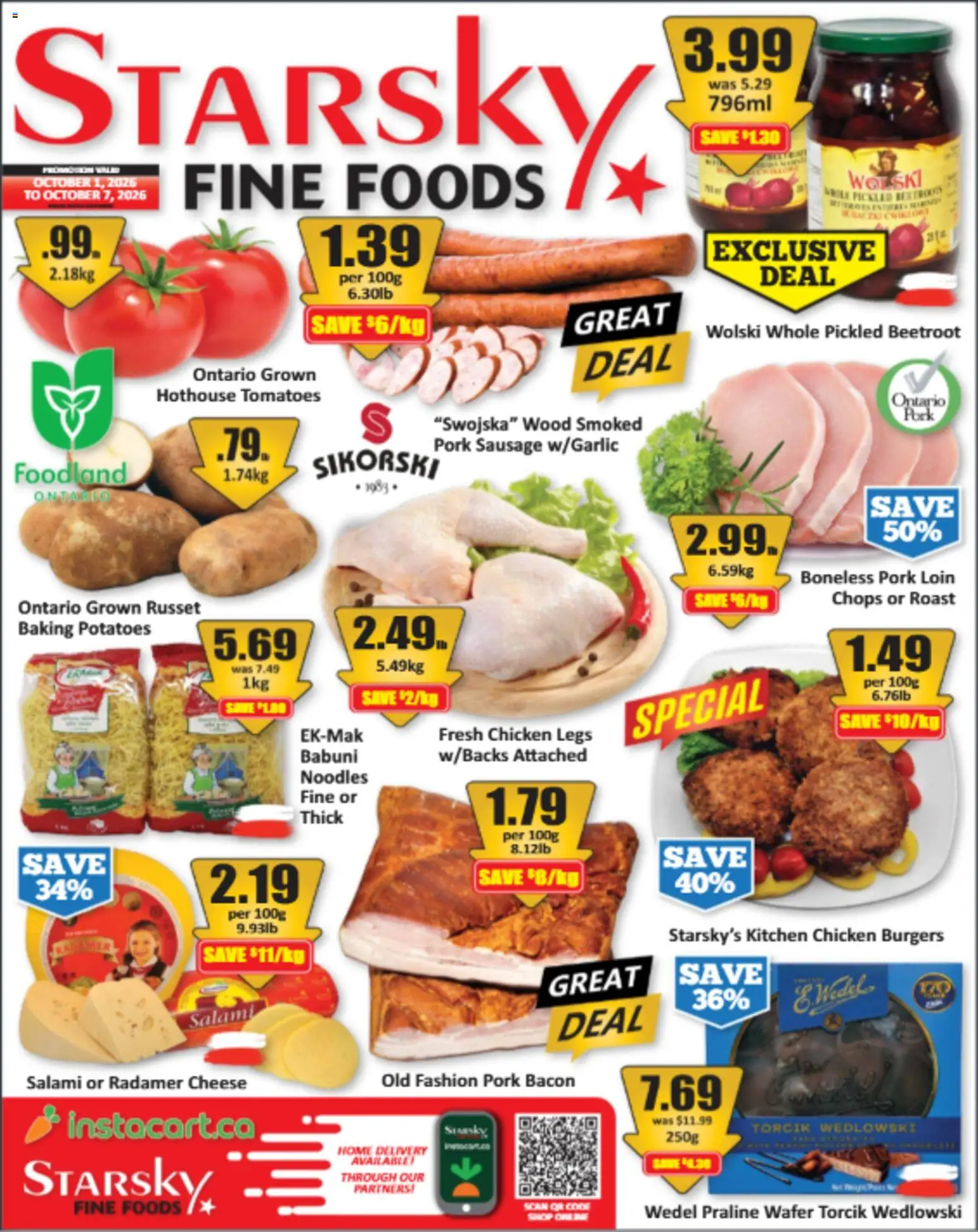 Preview of leaflet Starsky weekly flyer / circulaire from shop Starsky is valid from Oct 01, 2026 - Cheese, Potatoes, Tomatoes, Bacon, Sausage, Pork, Roast, Salami