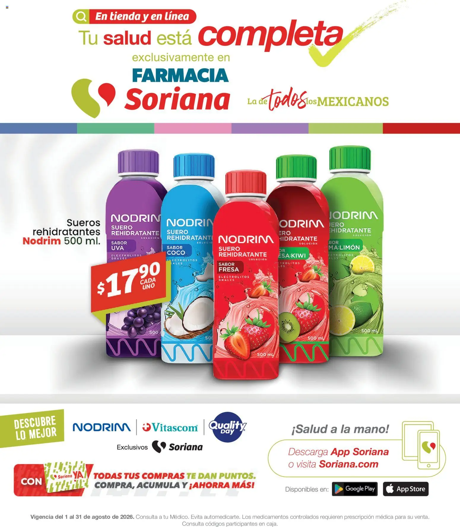 Vista previa las ofertas de la tienda Soriana - Soriana Folleto Farmacia Soriana Híper Nacional desde el 01/08/2026 - Té, Fresa, Coco, Limón