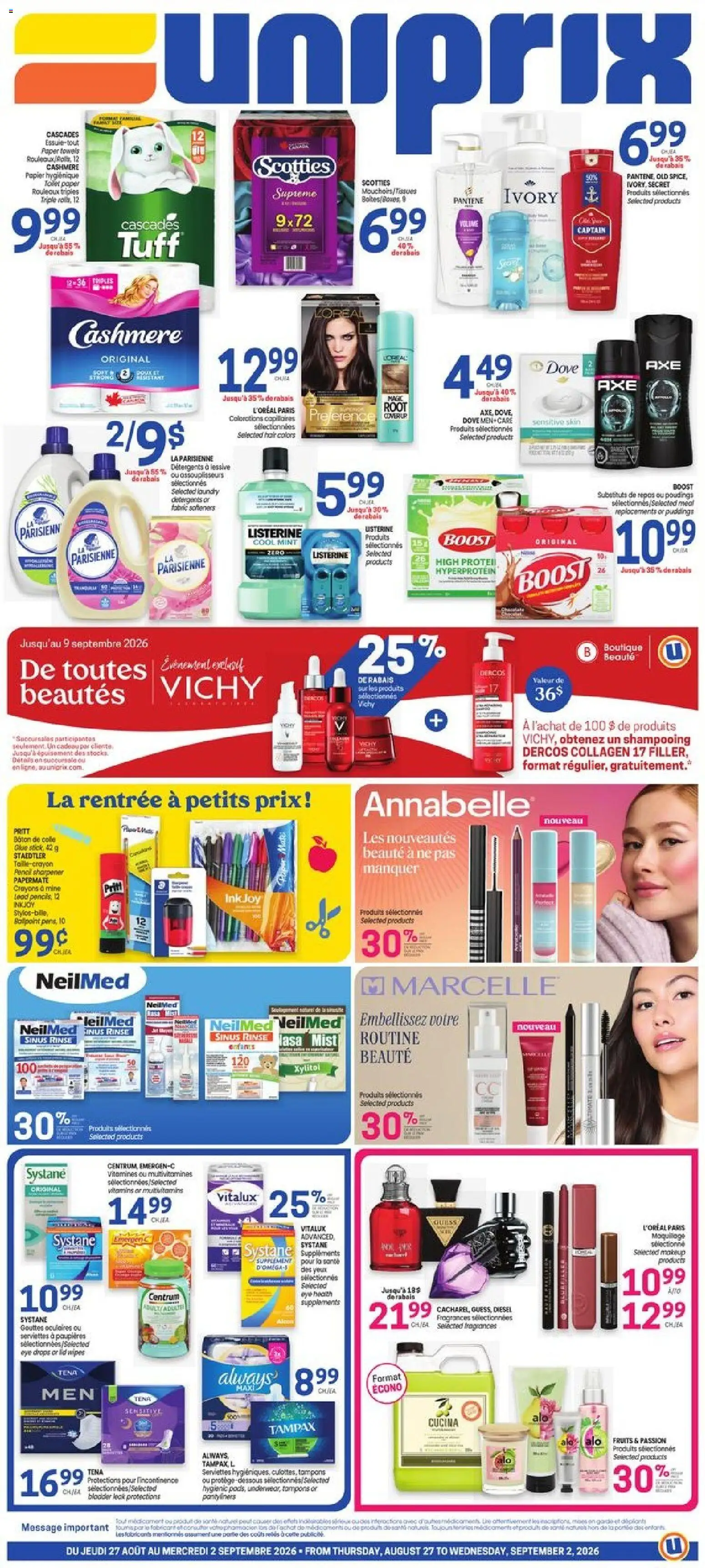 Preview of leaflet Uniprix weekly flyer / circulaire from shop Uniprix is valid from Aug 27, 2026