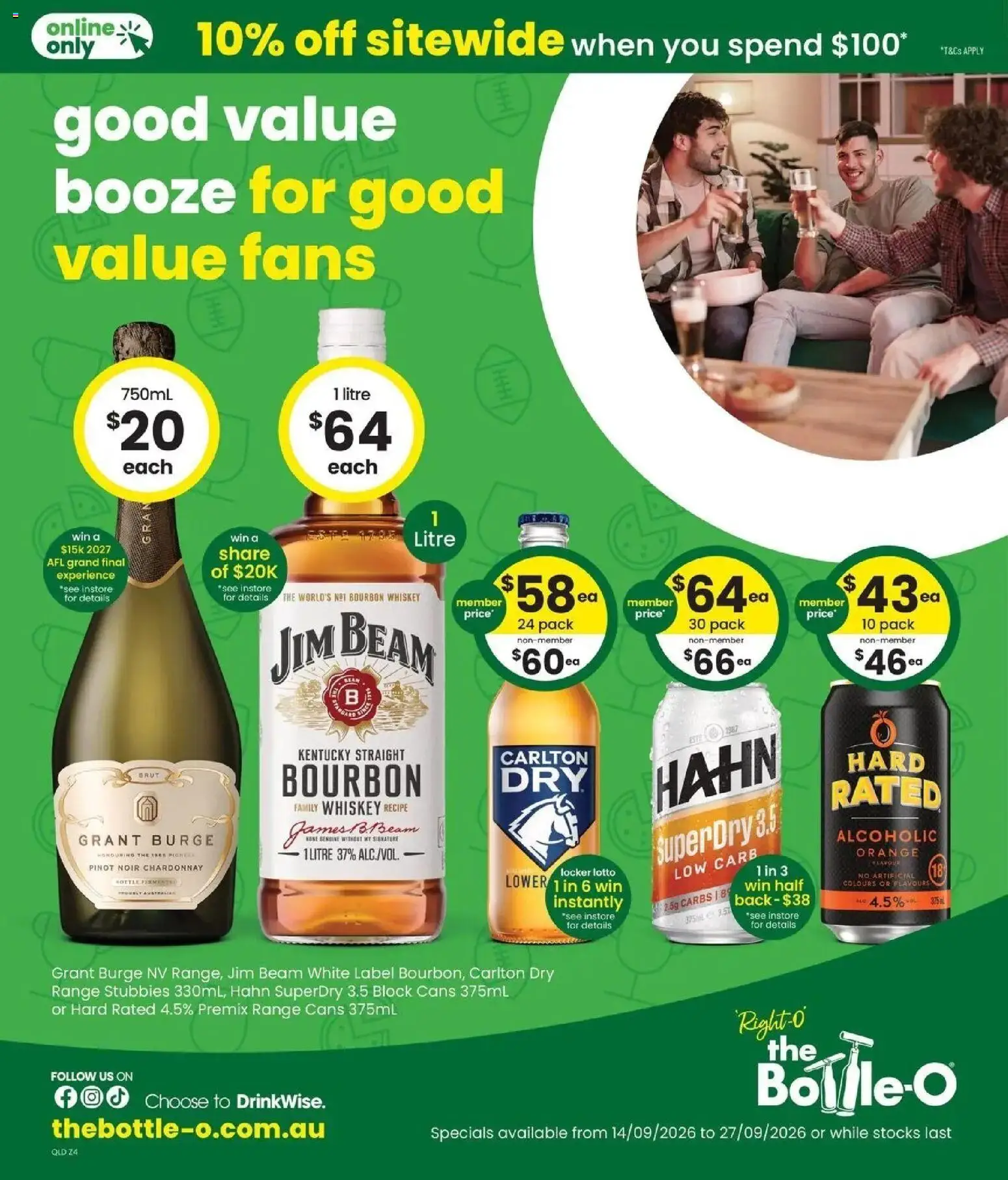 Preview of catalogue Good value booze for good value fans 14/09 from shop The Bottle-O valid 14/09/2026