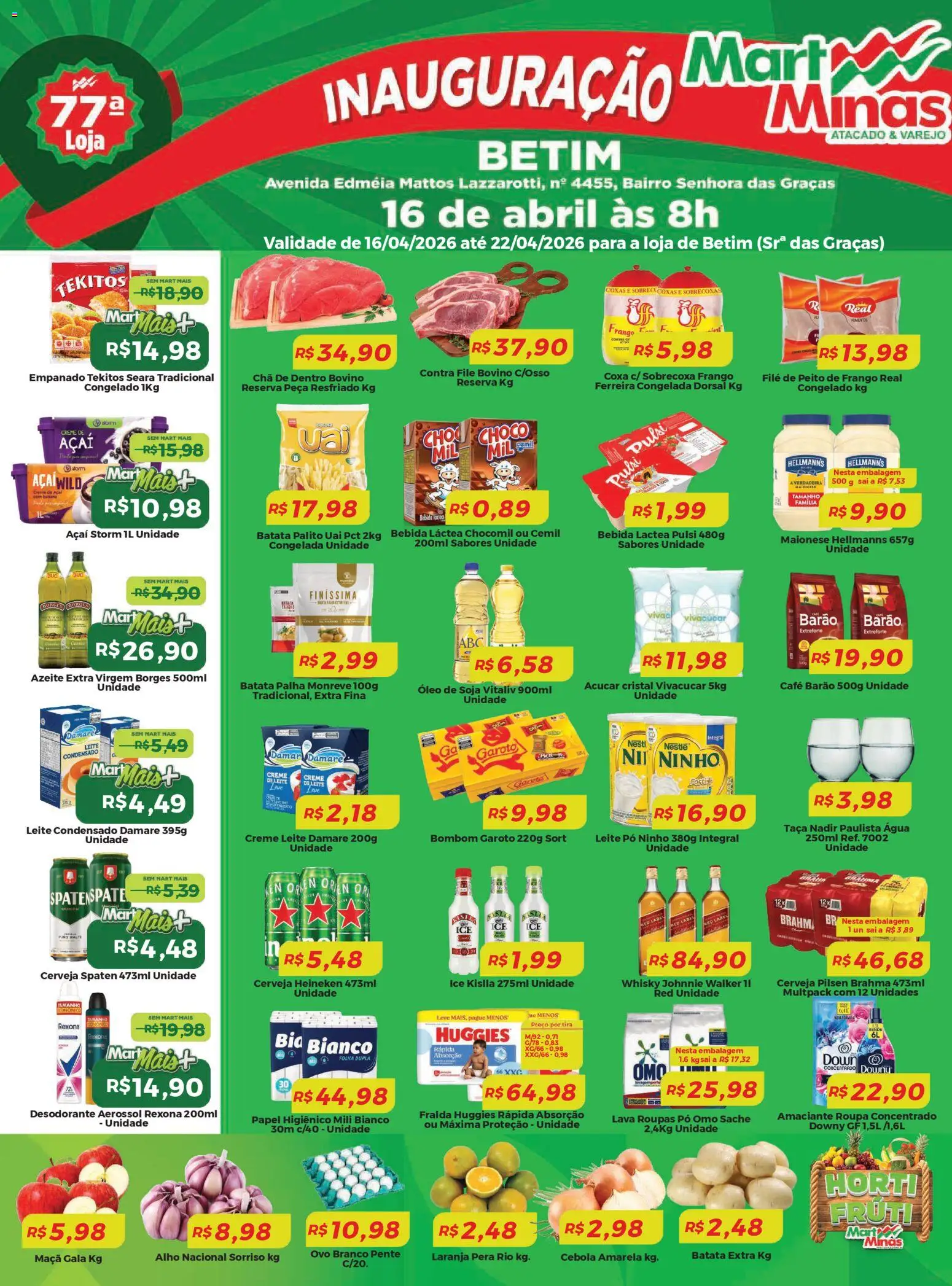 Pré-Visualização do folheto "Mart Minas ofertas" da loja Mart Minas válido a partir de 16/04/2026 - Café, Whisky, Cerveja, Desodorante, Óleo, Bebida, Soja, Cebola