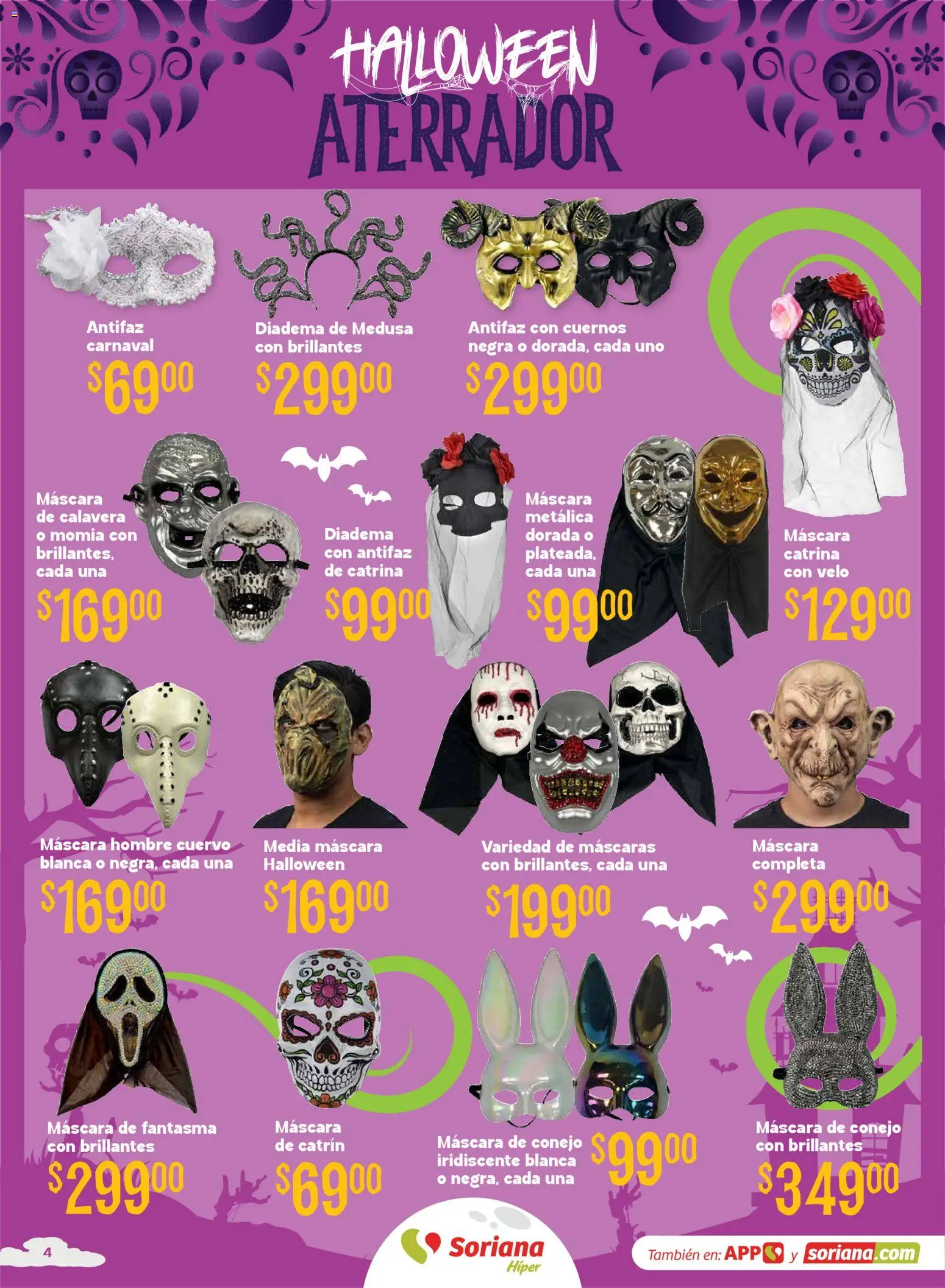 Vista previa las ofertas de la tienda Soriana - Soriana Híper - Halloween y Día de muertos desde el 01/10/2026 - Conejo, Antifaz, Máscara