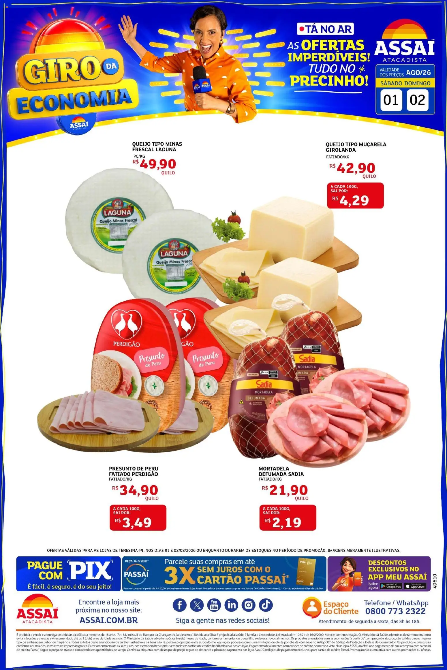Pré-Visualização do folheto "Assaí Atacadista ofertas - PI" da loja Assaí Atacadista válido a partir de 01/08/2026 - Telefone, Peru, Pneus, Base, Queijo, Alimentos, Presunto, Muçarela
