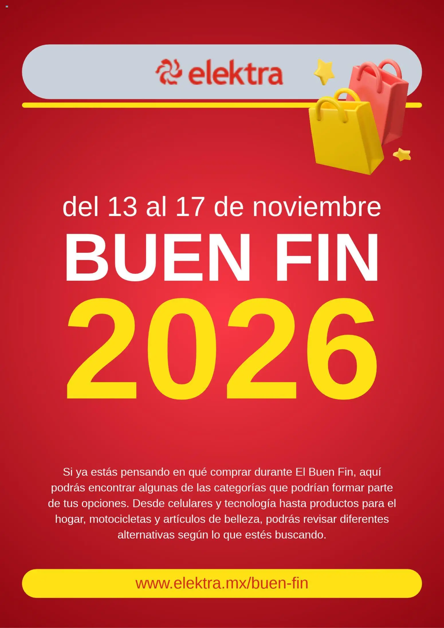 Vista previa las ofertas de la tienda Elektra - Elektra Buen Fin aviso desde el 09/10/2026 