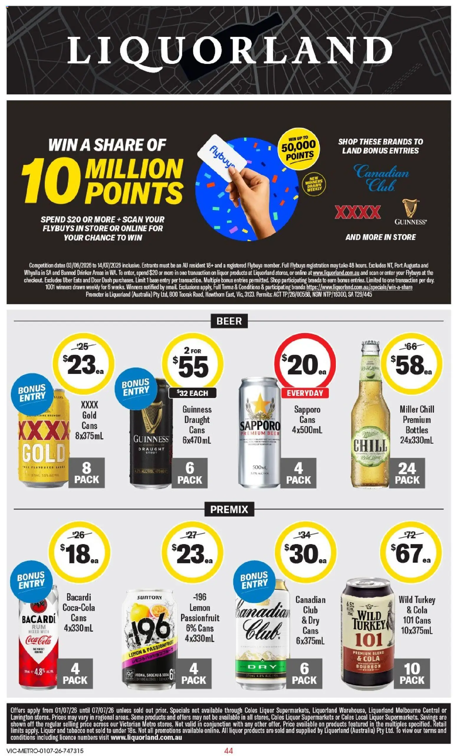 Preview of catalogue Liquorland catalogue from shop Liquorland valid 01/07/2026 - Door, Beer, Bourbon, Coca Cola, Passionfruit, Lemon, Turkey, Bacardi