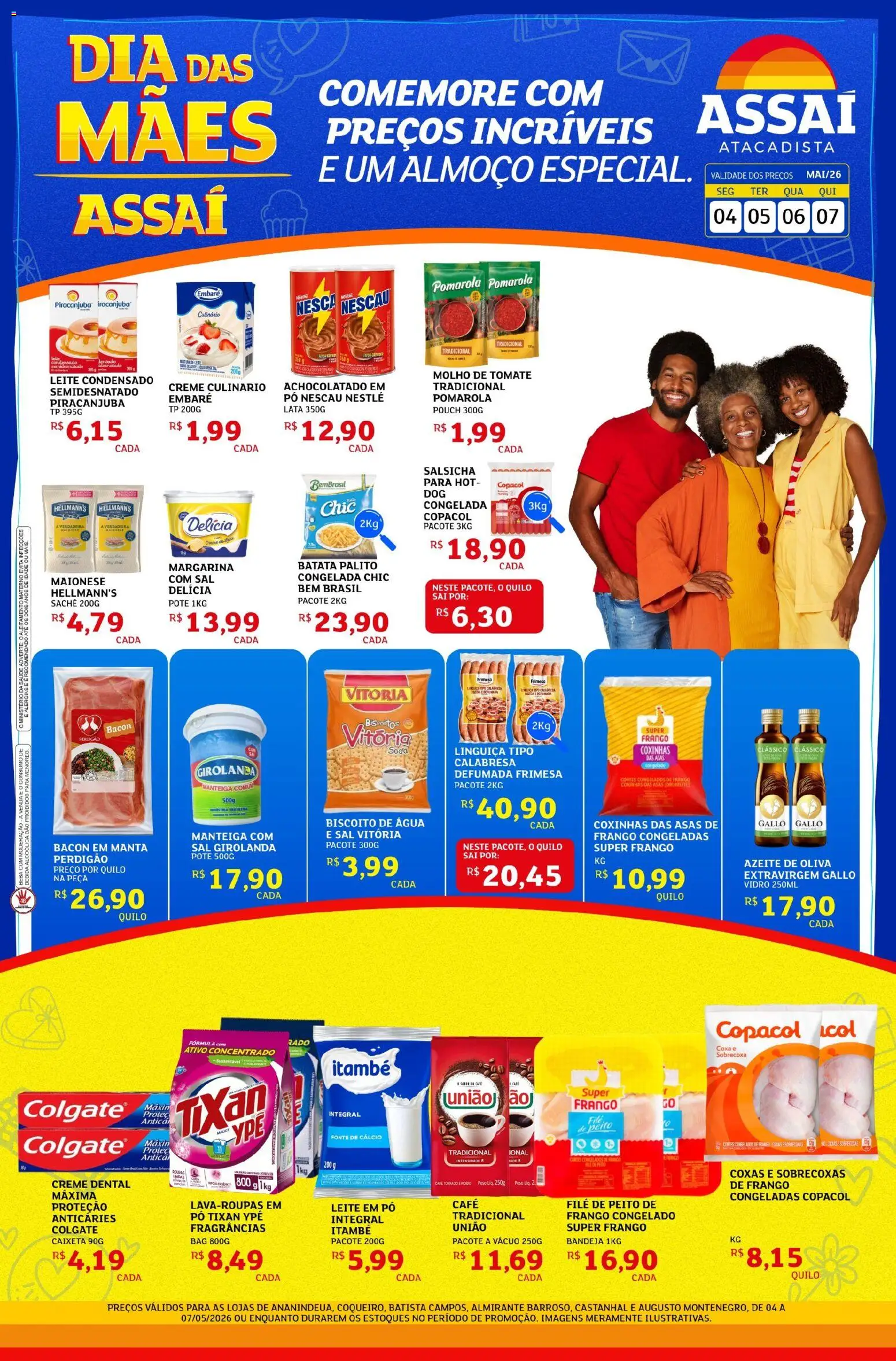 Pré-Visualização do folheto "Assaí Atacadista ofertas - PA" da loja Assaí Atacadista válido a partir de 04/05/2026 - Água, Salsicha, Leite, Azeite, Azeite de oliva, Linguiça, Margarina, Achocolatado