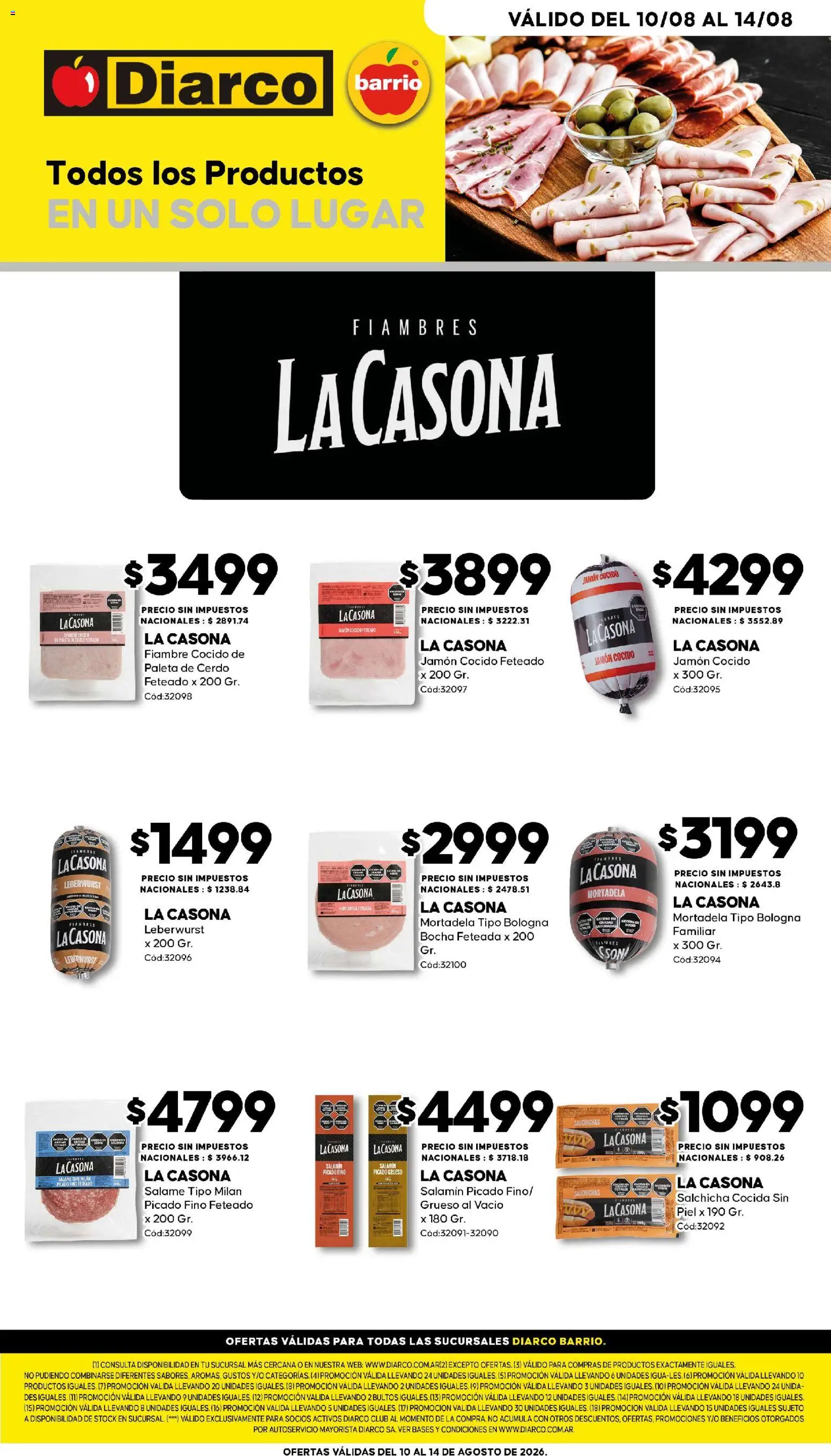 Vista previa del folleto de la tienda Diarco válido desde el 10/08/2026 - Té, Cerdo, Mortadela, Salchicha, Jamón cocido, Paleta, Jamón, Paleta de cerdo