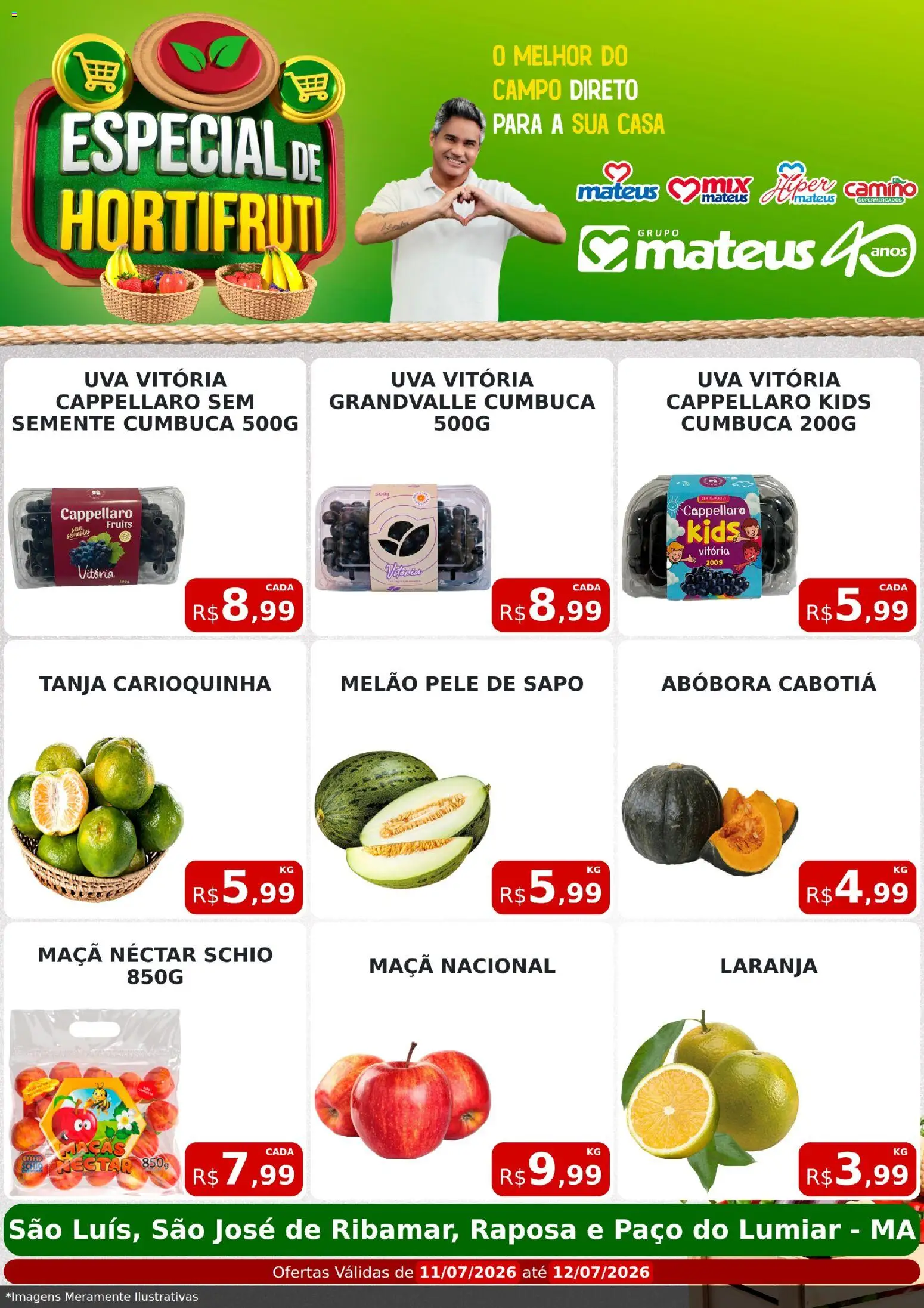 Pré-Visualização do folheto "Mateus ofertas Especial do Horti" da loja Mateus válido a partir de 11/07/2026 - Uva, Abóbora, Melão