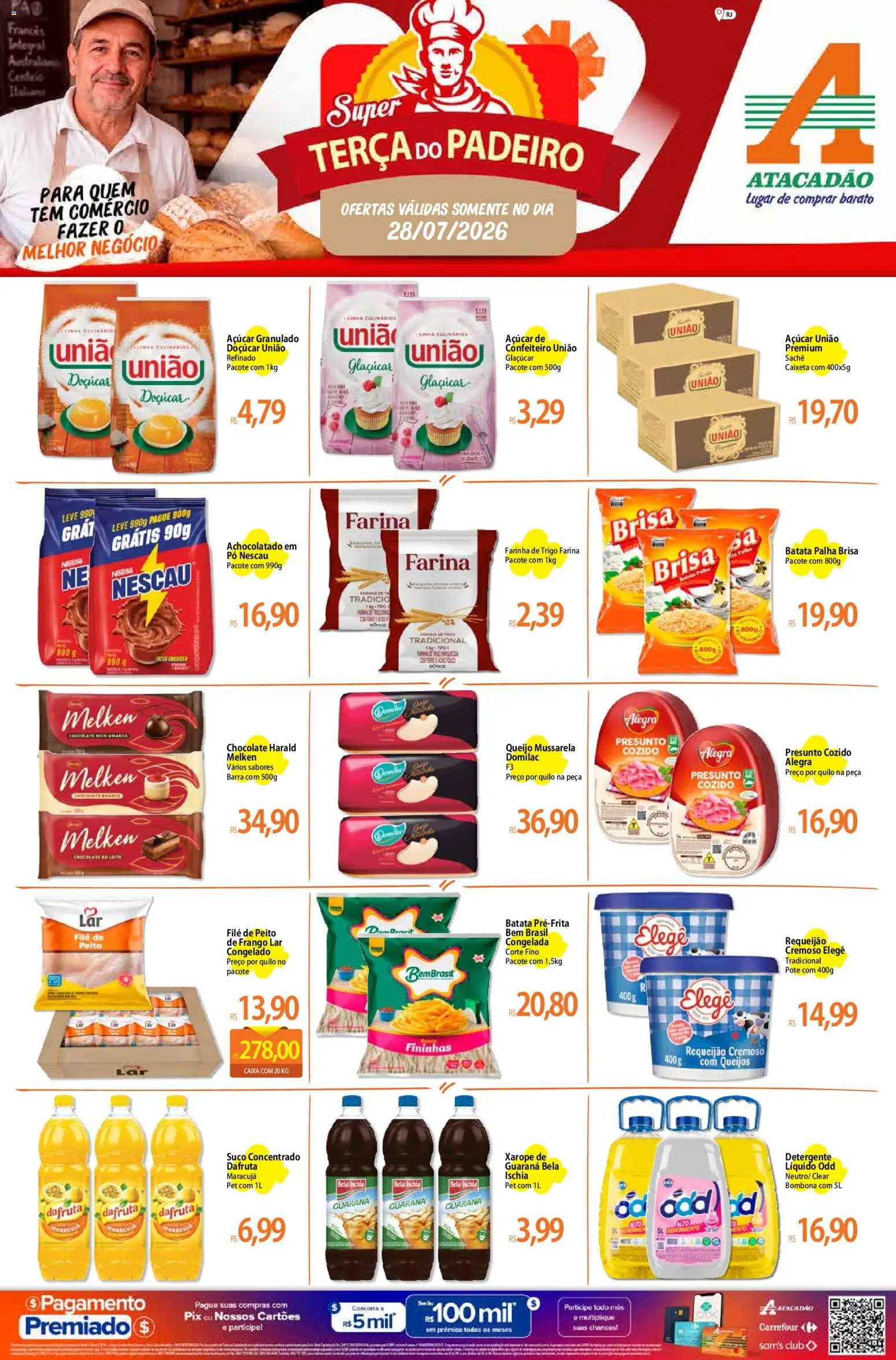 Pré-Visualização do folheto "Atacadão ofertas - RJ" da loja Atacadão válido a partir de 28/07/2026 - Queijo, Frango, Nescau, Detergente, Xarope, Presunto, Granulado, Achocolatado