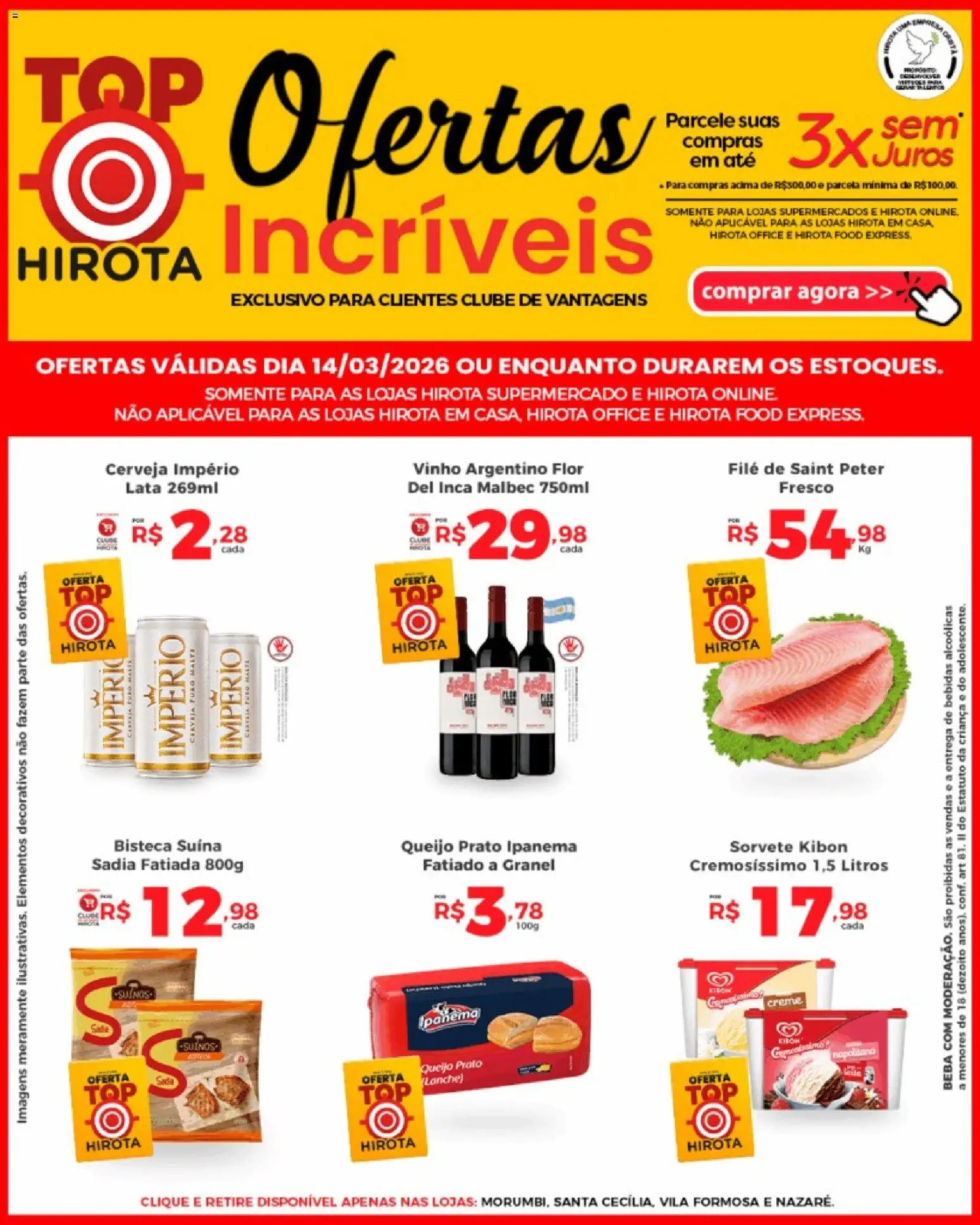 Pré-Visualização do folheto "Hirota Food ofertas Top " da loja Hirota Food válido a partir de 14/03/2026 - Sorvete, Cerveja, Vinho, Bebidas, Queijo, Creme