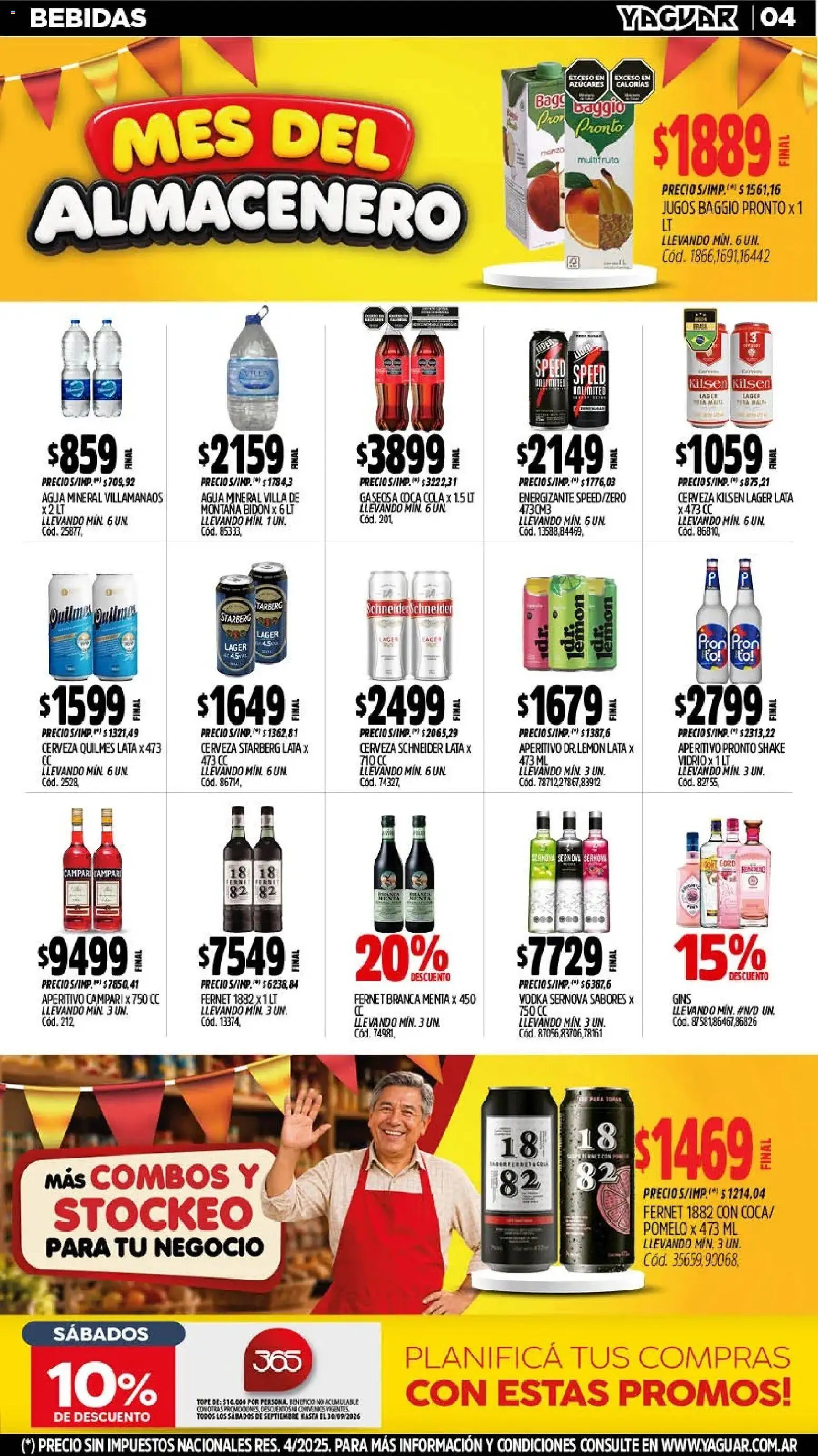 Vista previa del folleto de la tienda Yaguar válido desde el 28/09/2026 - Fernet, Cerveza, Vodka, Bebidas, Campari, Gaseosa, Agua mineral, Bidón