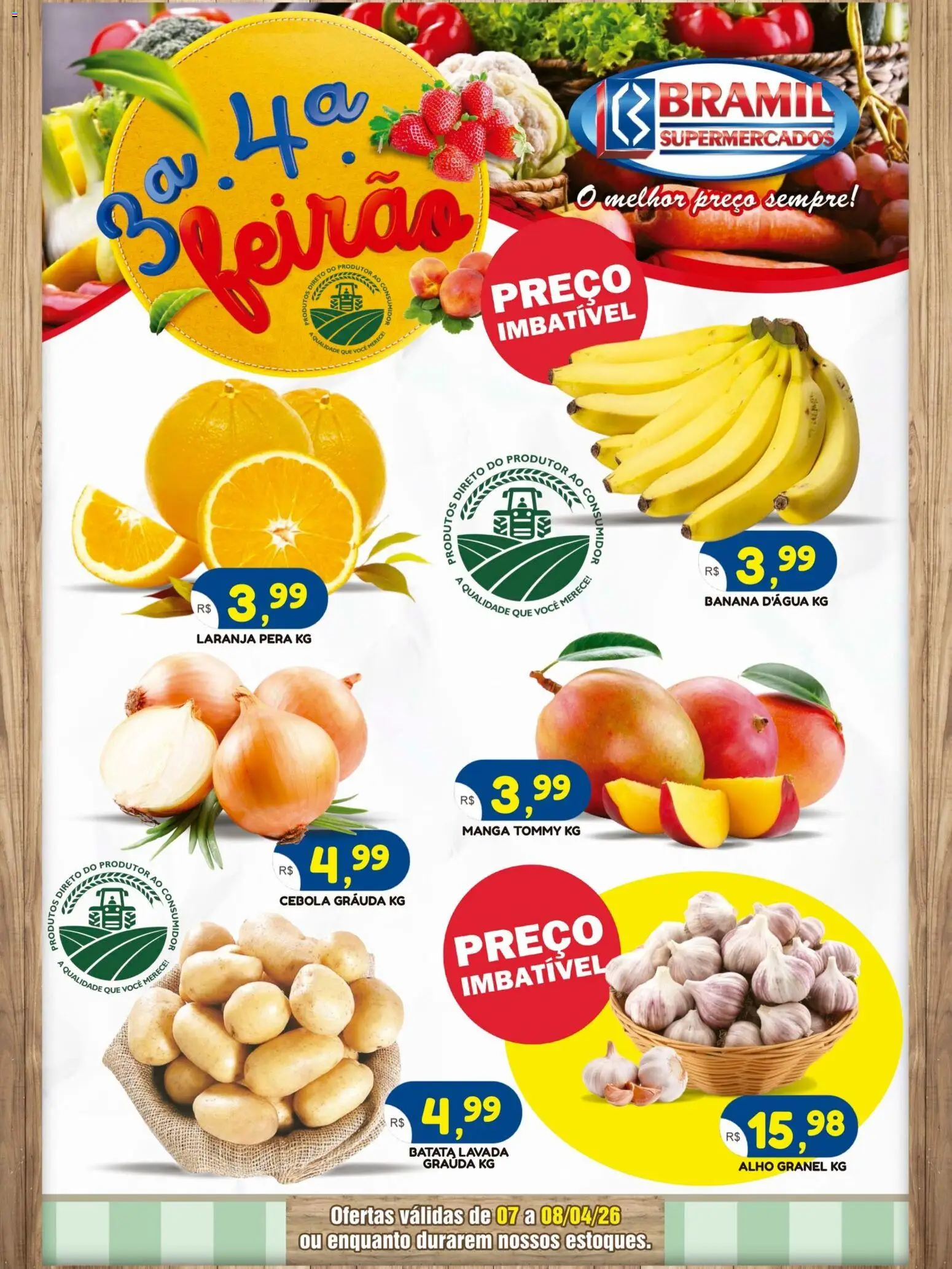 Pré-Visualização do folheto "Bramil Supermercados ofertas Feirão" da loja Bramil Supermercados válido a partir de 07/04/2026 - Manga, Batata, Pera, Cebola, Alho
