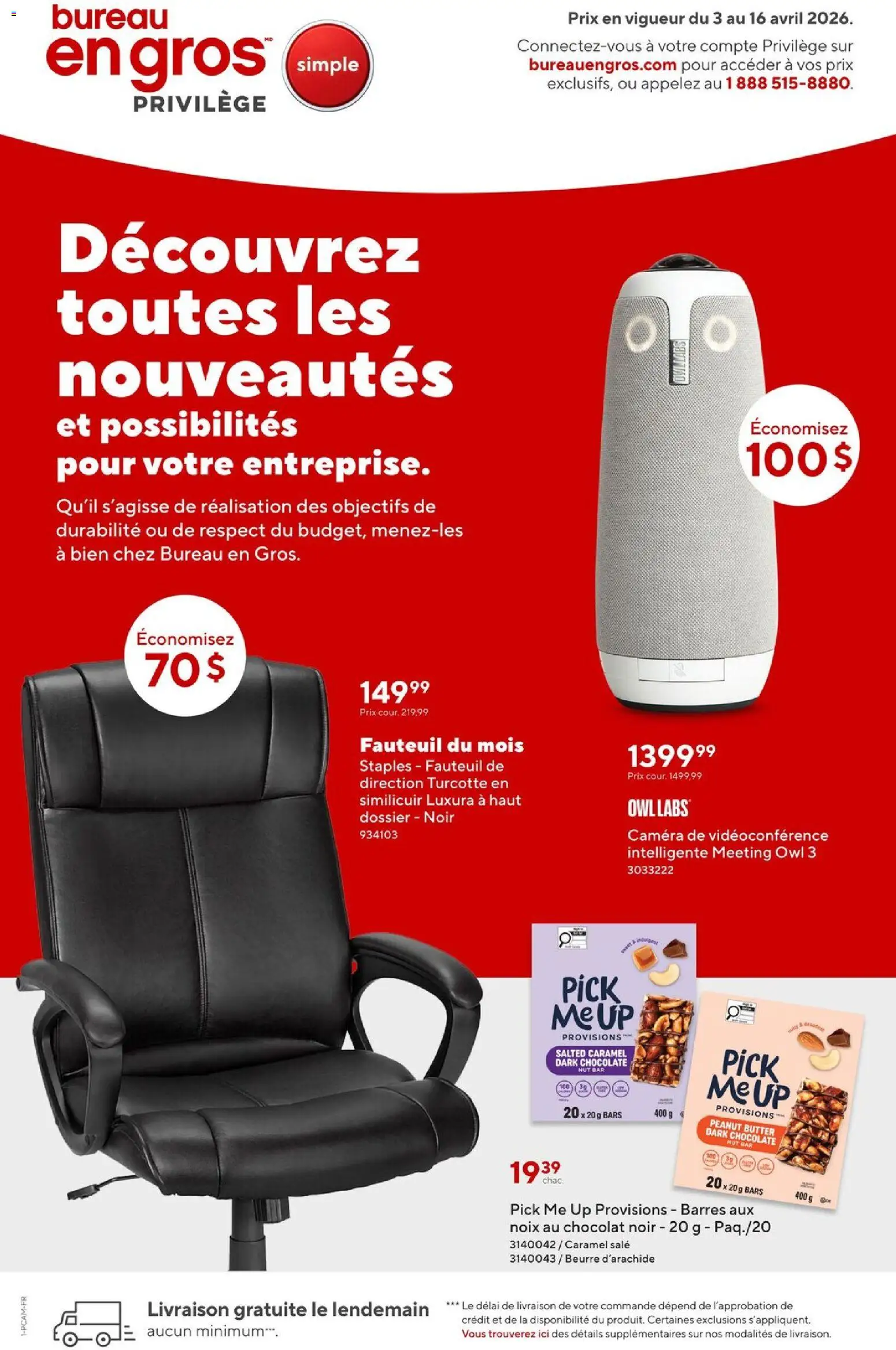 Preview of leaflet Staples - Entreprises from shop Staples is valid from Apr 03, 2026 - Camera, Chocolate, Butter, Peanut butter