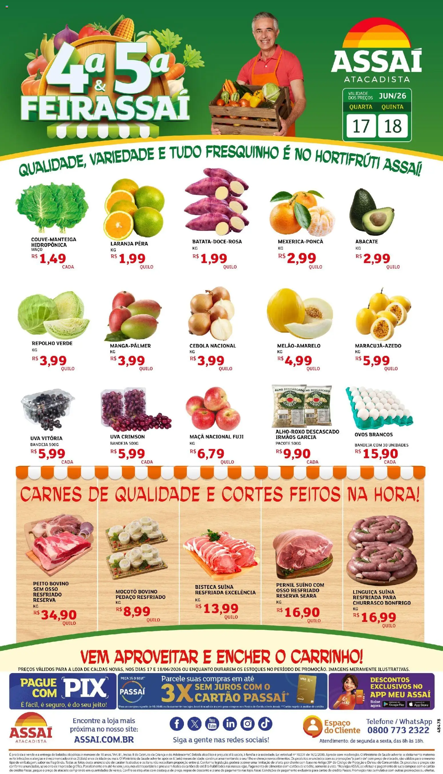 Pré-Visualização do folheto "Assaí Atacadista ofertas - GO" da loja Assaí Atacadista válido a partir de 17/06/2026 - Telefone, Uva, Pneus, Pera, Alimentos, Cebola, Repolho, Alho