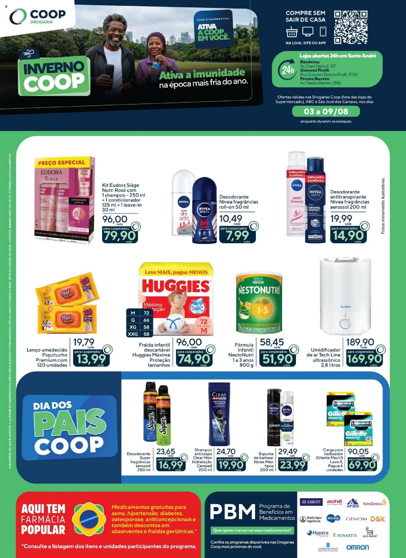 Pré-Visualização do folheto "Coop ofertas Drogaria" da loja Coop válido a partir de 03/08/2026 - Anticoncepcionais, Fraldas, Lenço umedecido, Tesoura, Barbeador, Pirelli, Condicionador, Lenço