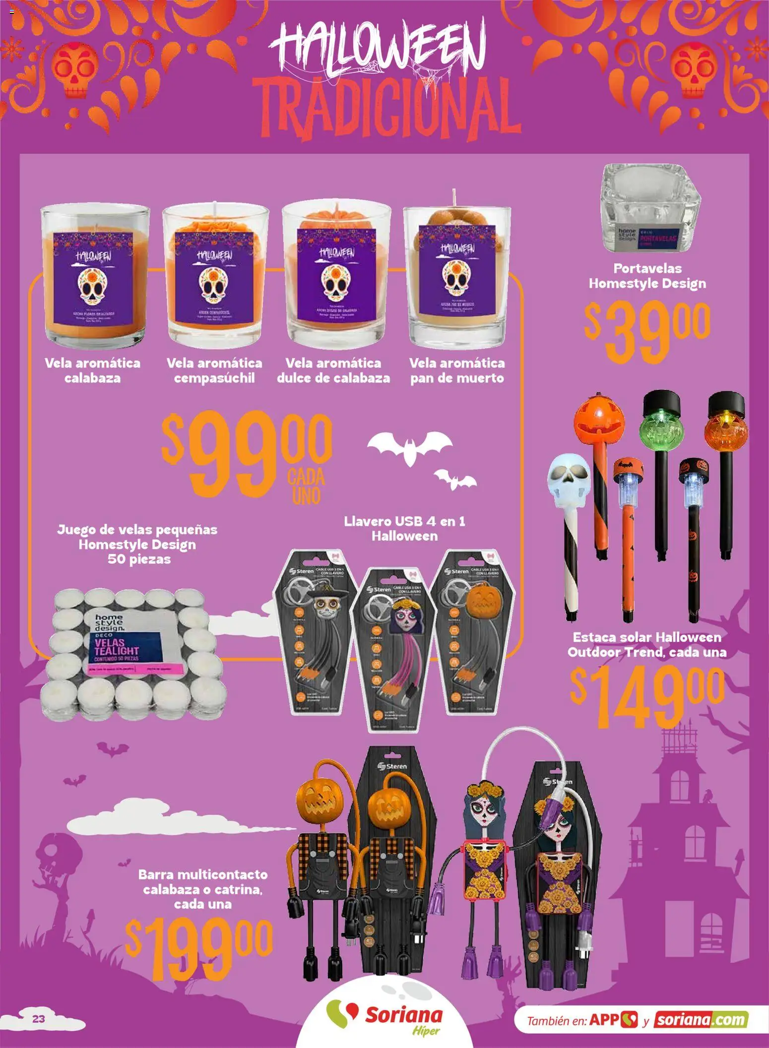 Vista previa las ofertas de la tienda Soriana - Soriana Híper - Halloween y Día de muertos desde el 01/10/2026 - Juego, Pan, Dulce, Calabaza, Velas, Llavero, Vela, Barra