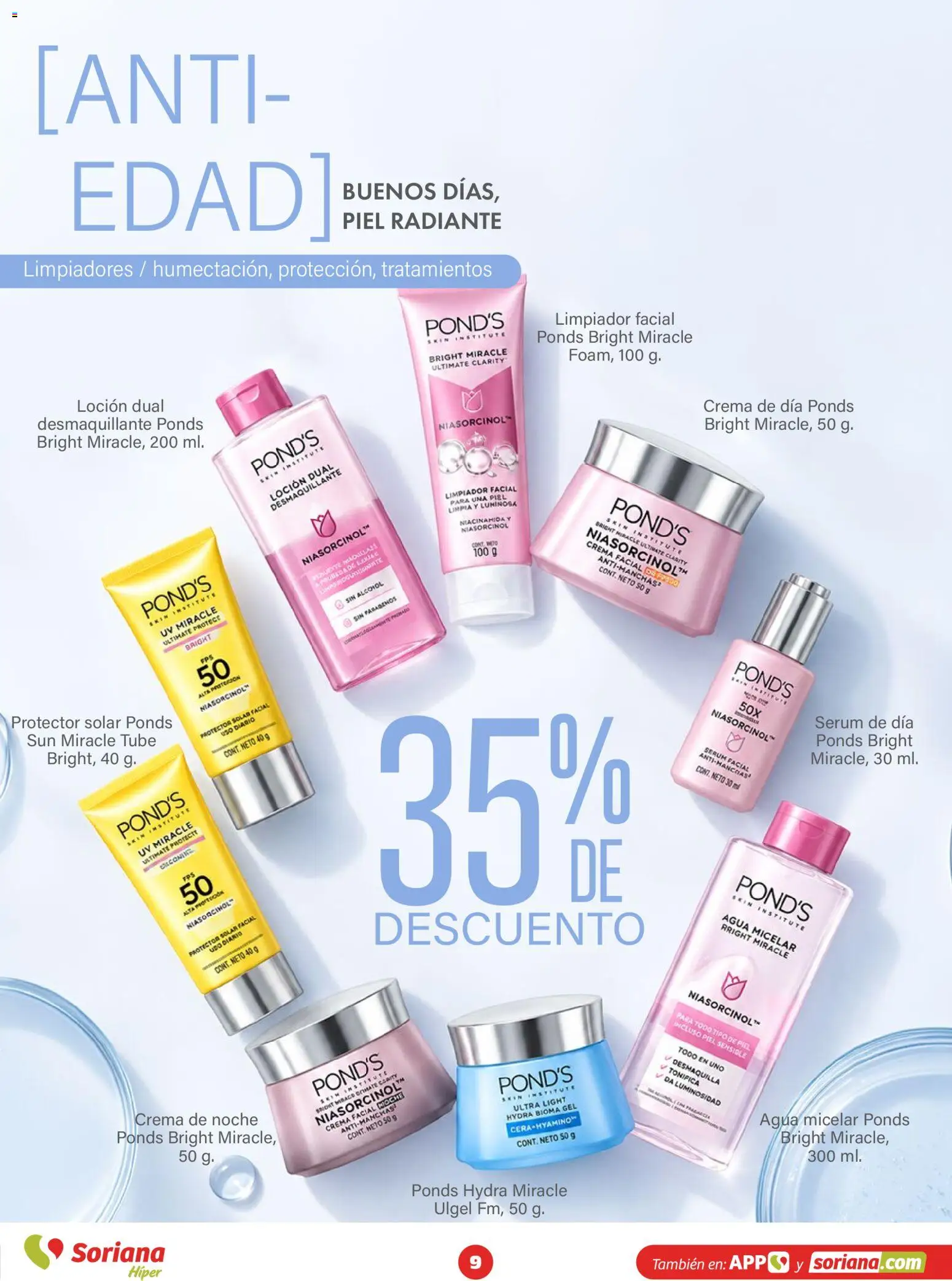 Vista previa las ofertas de la tienda Soriana - Soriana Híper - Modo #Glowing desde el 30/09/2026 - Alcohol, Crema, Agua micelar, Serum, Limpiador facial, Desmaquillante, Crema facial, Radiante