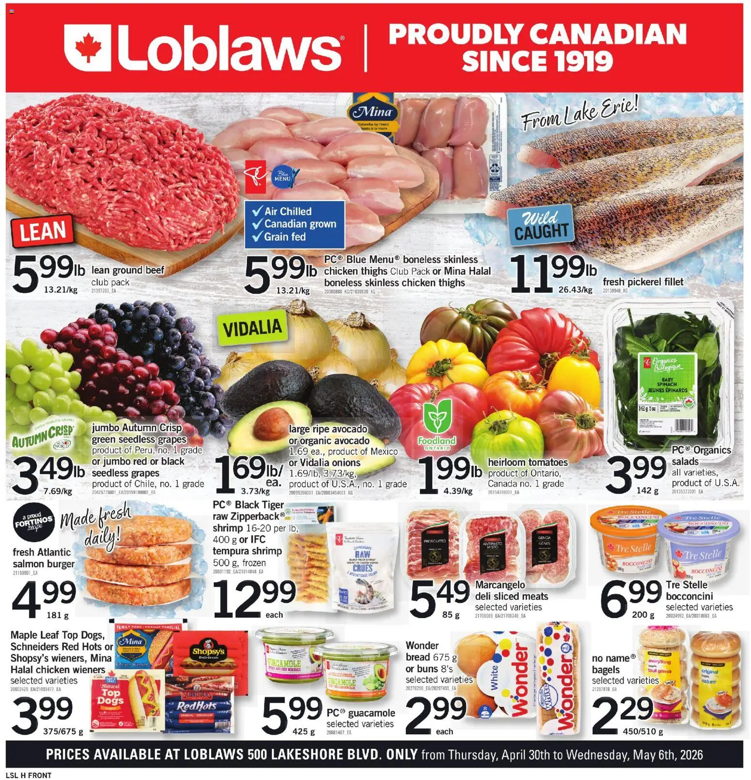 Preview of leaflet Loblaws flyer - ON from shop Loblaws is valid from Apr 30, 2026 - Chicken, Bread, Avocado, Tomatoes, Beef, Spinach, Grapes, Seedless grapes