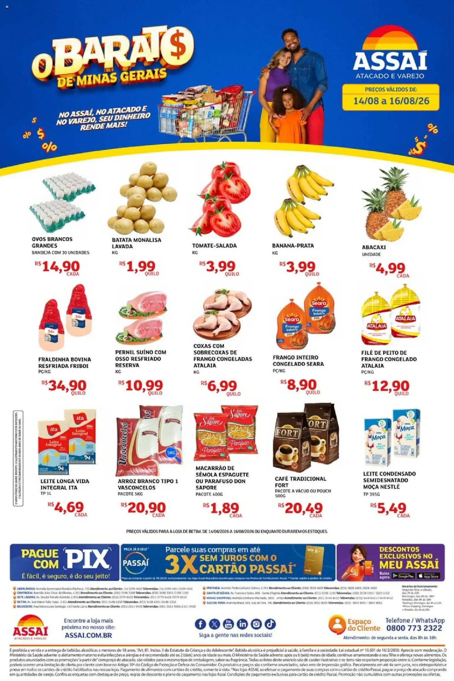 Pré-Visualização do folheto "Assaí Atacadista ofertas - MG" da loja Assaí Atacadista válido a partir de 14/08/2026 - Café, Bebidas, Pneus, Arroz, Abacaxi, Leite, Bandeja, Macarrão de sêmola
