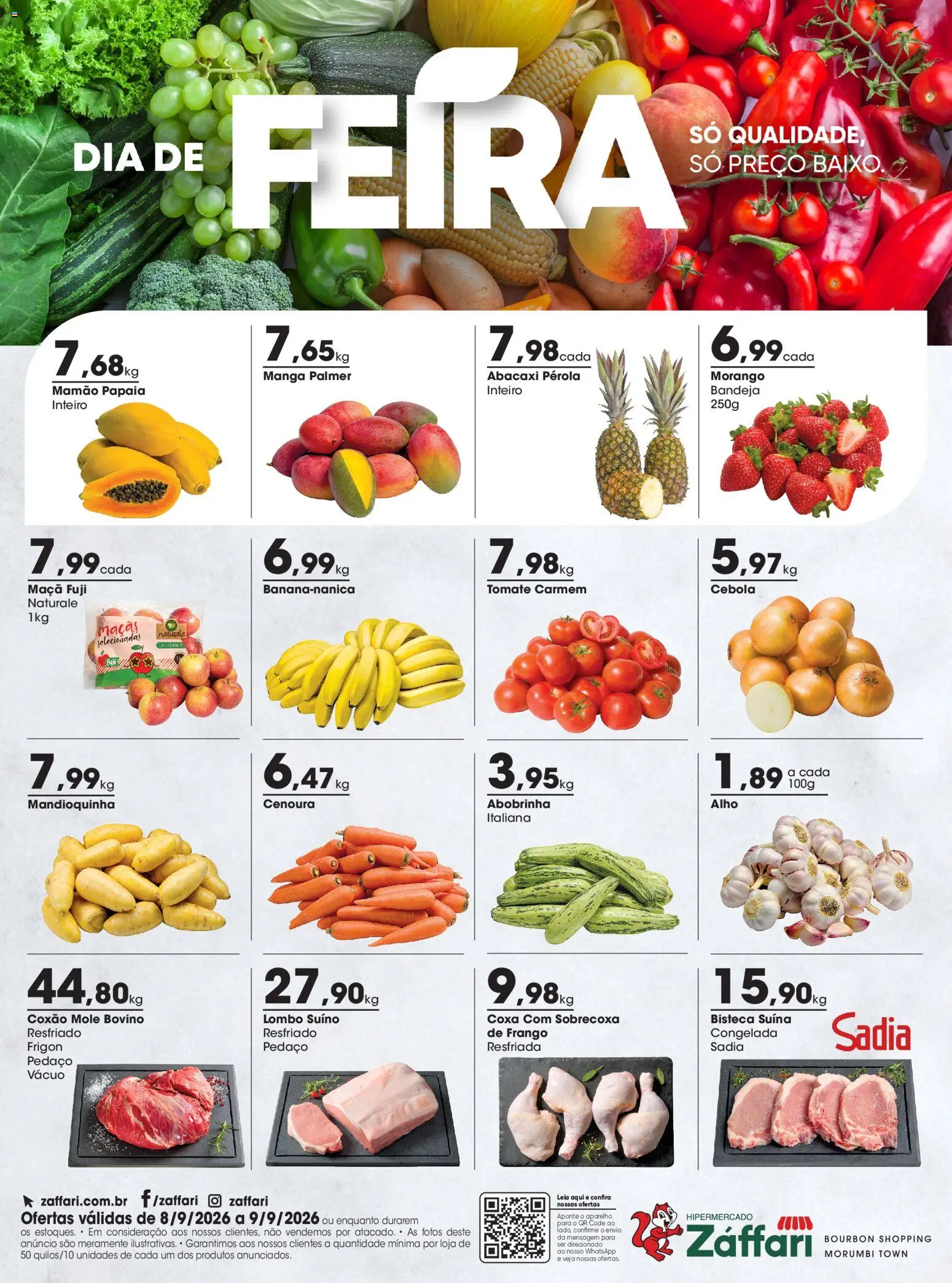 Pré-Visualização do folheto "Zaffari ofertas Dia de Feira - SP" da loja Zaffari válido a partir de 08/09/2026 - Abacaxi, Frango, Abobrinha, Tomate, Bandeja, Mandioquinha, Lombo, Coxão mole