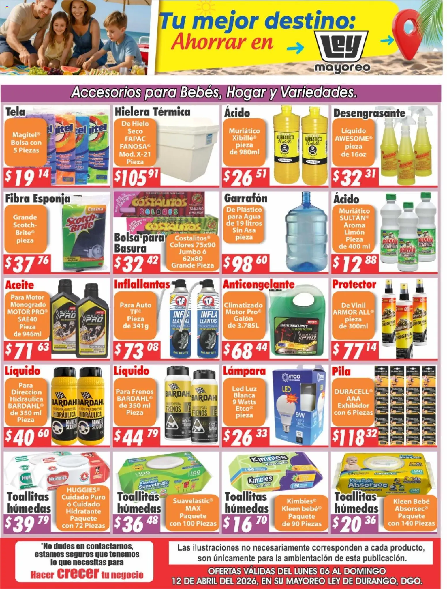 Vista previa las ofertas de la tienda Casa Ley - Casa Ley folleto desde el 06/04/2026 - Agua, Bolsa, Hielera, Toallitas húmedas, Aceite, Esponja, Hielo, Pila