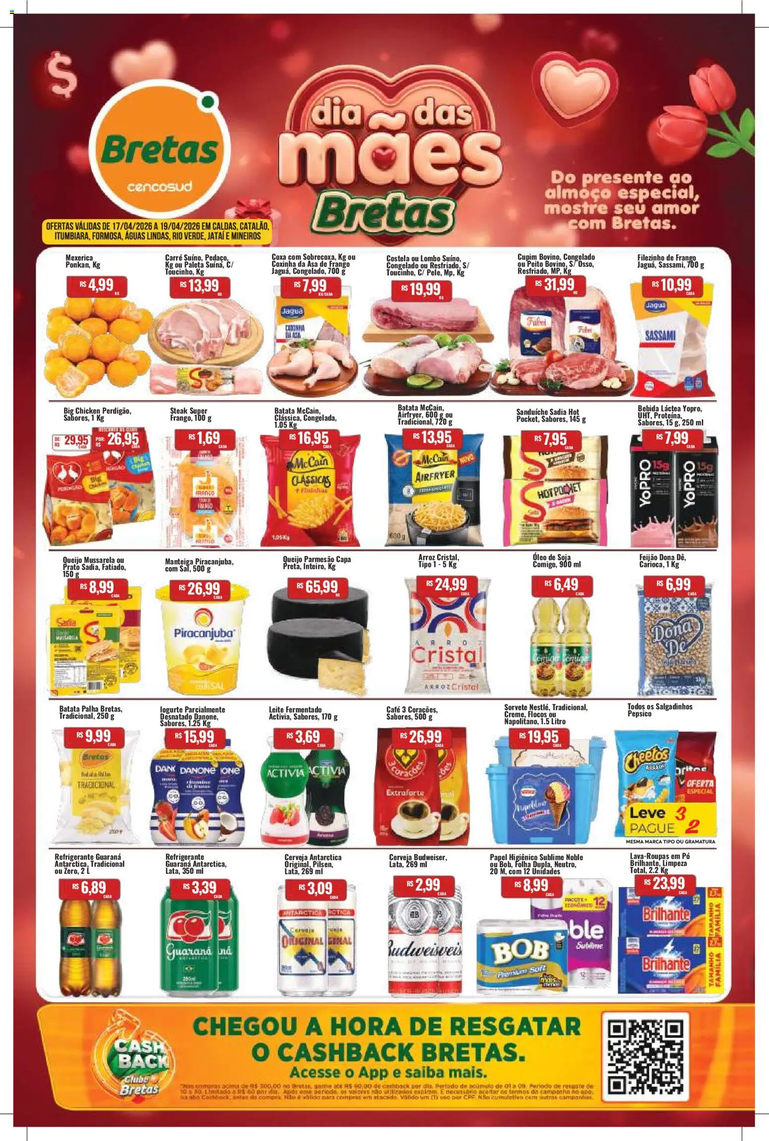 Pré-Visualização do folheto "Bretas - Ofertas da semana" da loja Bretas válido a partir de 17/04/2026 - Cerveja, Arroz, Salgadinhos, Cheetos, Batata, Mussarela, Soja, Queijo parmesão