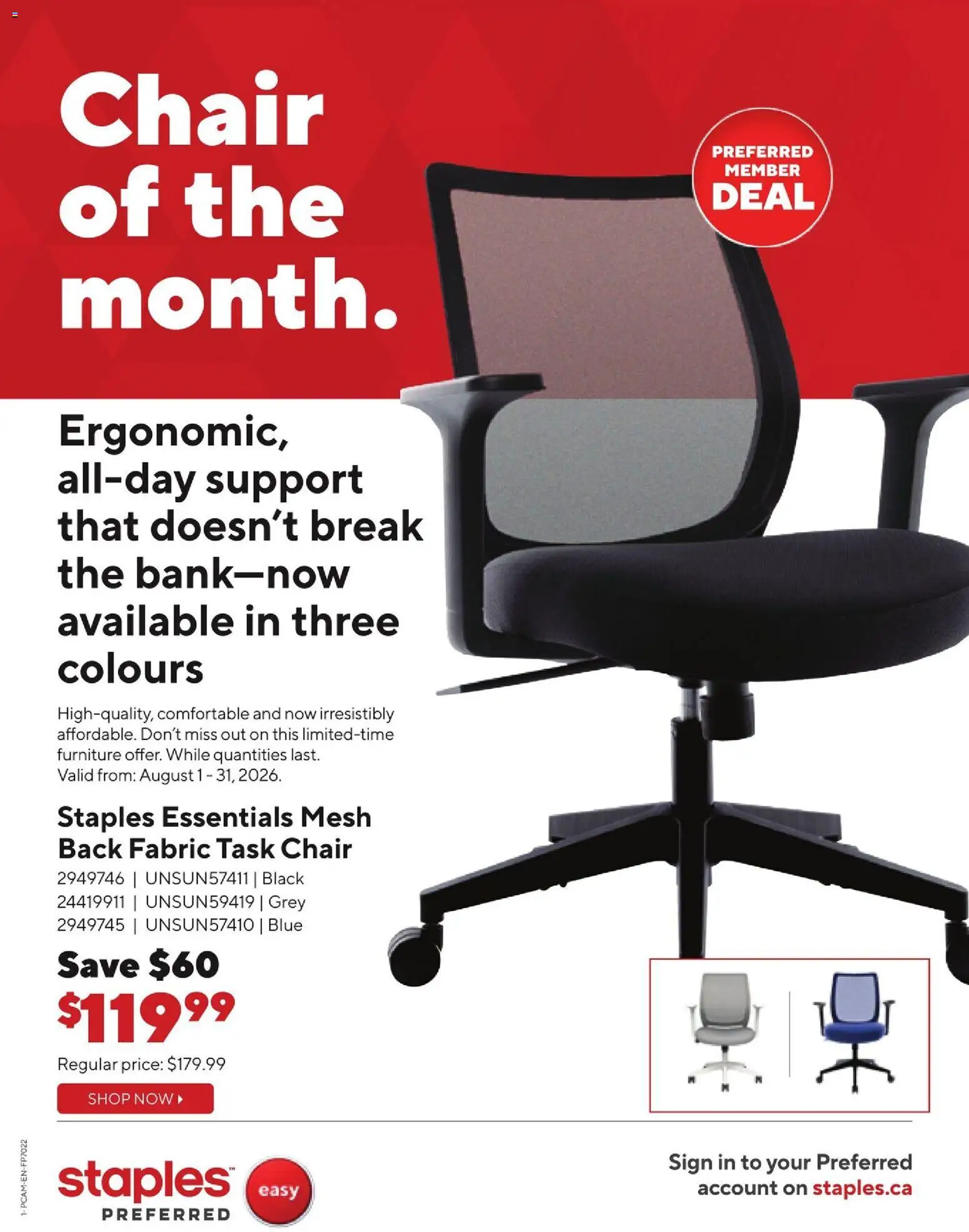 Preview of leaflet Staples flyer - Chair of the month from shop Staples is valid from Aug 05, 2026 - Chair