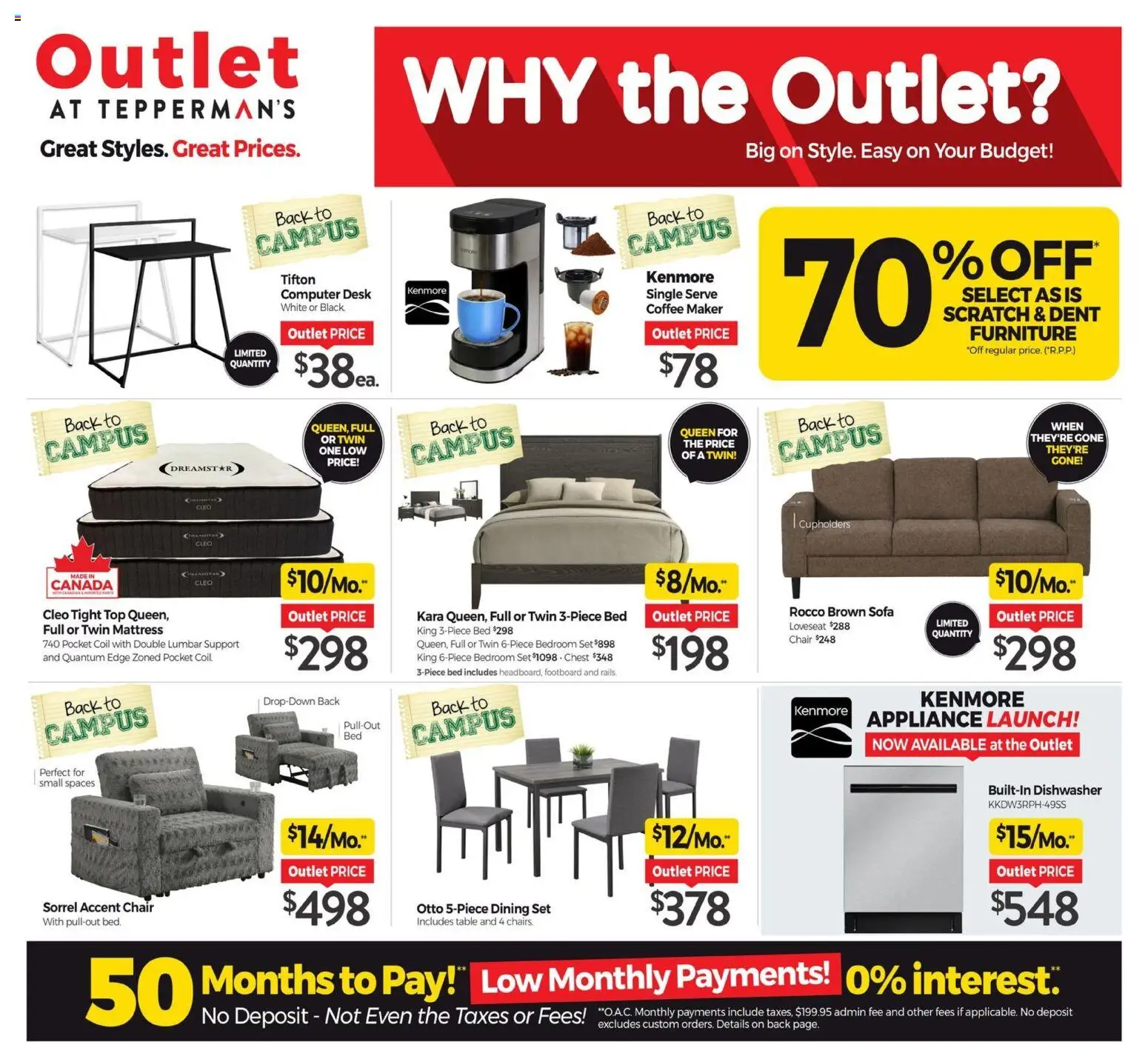 Preview of leaflet Tepperman's outlet from shop Tepperman's is valid from Aug 07, 2026 - Coffee, Mattress, Sofa, Dishwasher, Computer, Chair, Dining set, Table