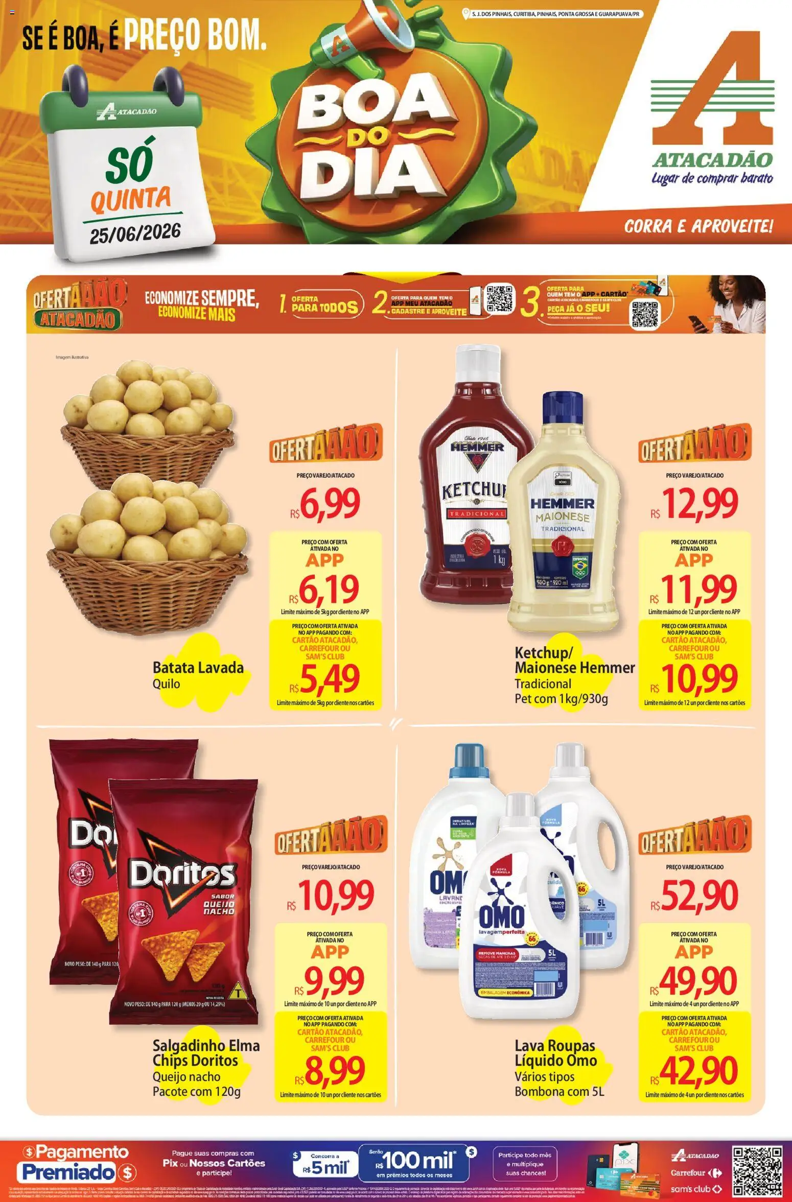 Pré-Visualização do folheto "Atacadão ofertas - PR" da loja Atacadão válido a partir de 25/06/2026 - Roupas, Queijo, Batata, Ketchup, Maionese