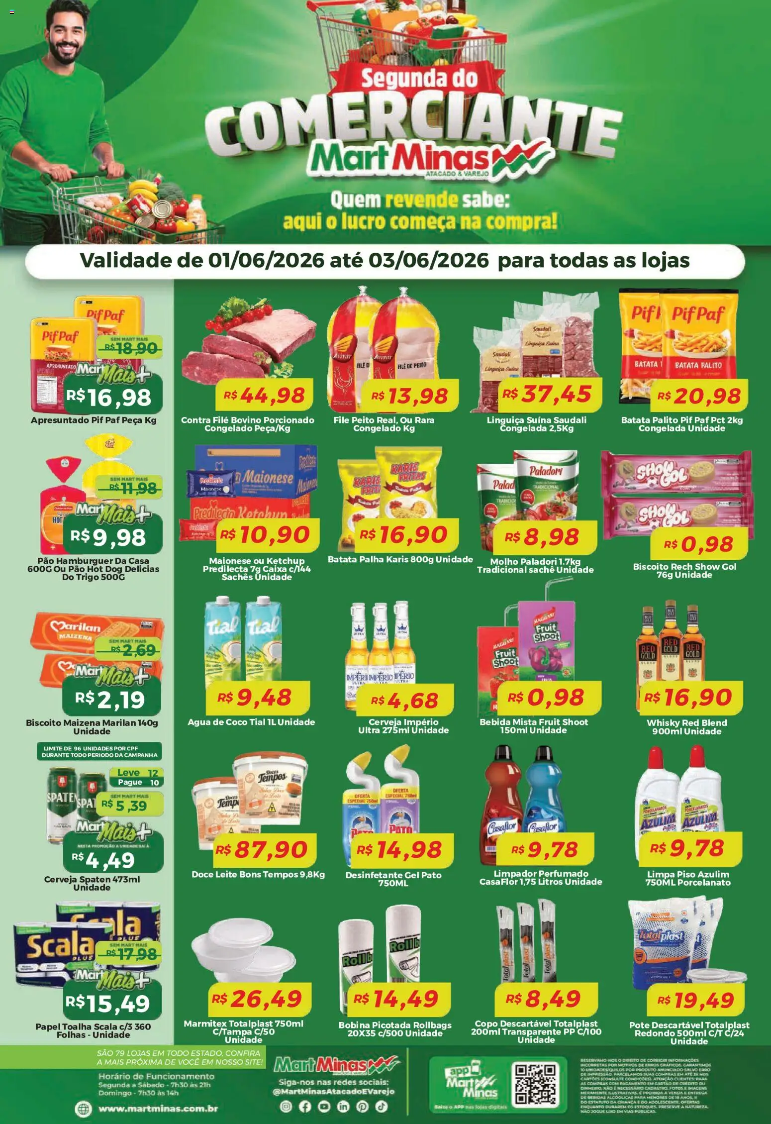Pré-Visualização do folheto "Mart Minas ofertas Segunda do Comerciante" da loja Mart Minas válido a partir de 01/06/2026