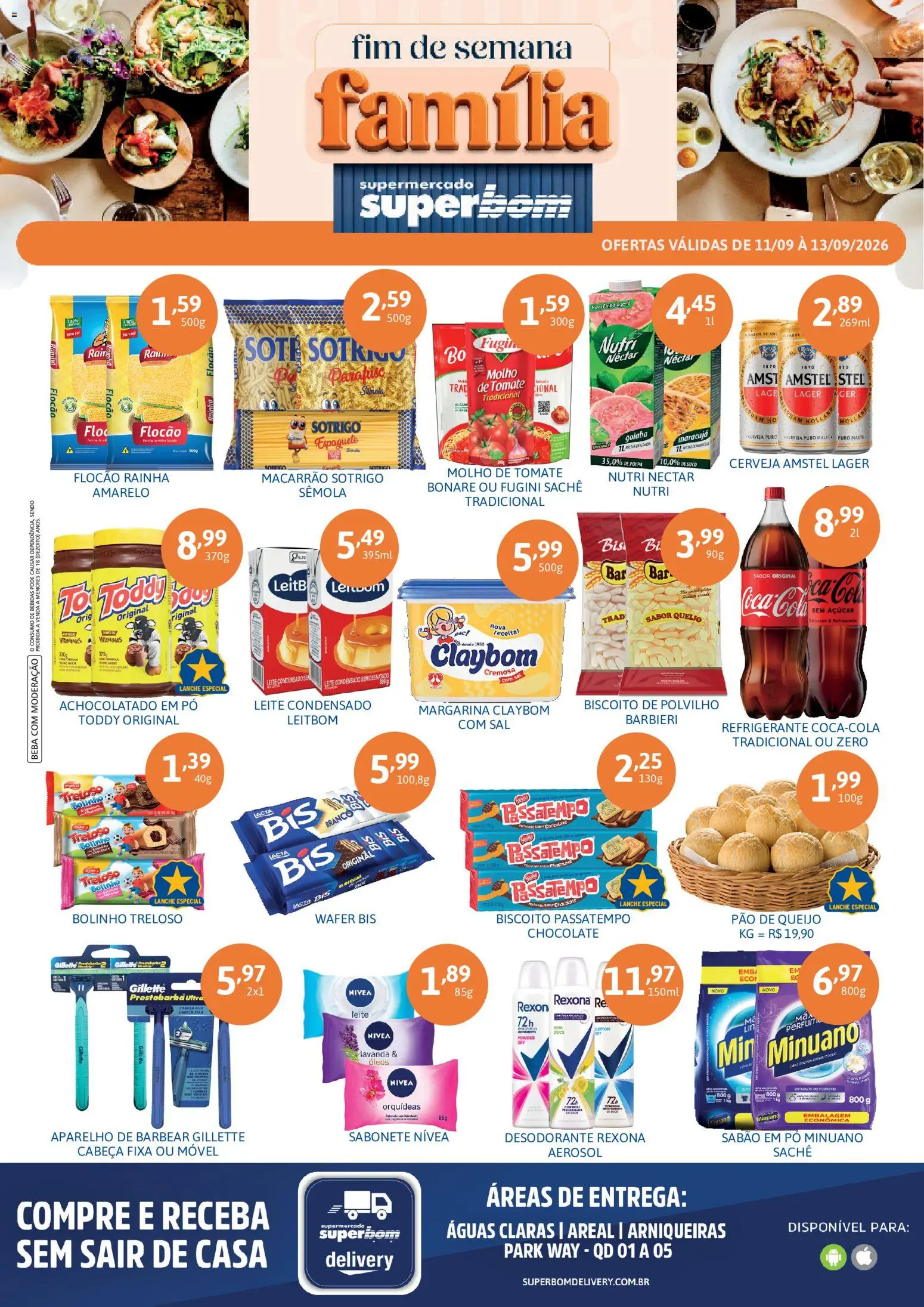 Pré-Visualização do folheto "Superbom - Ofertas da semana" da loja Superbom válido a partir de 11/09/2026 - Cerveja, Pão, Tomate, Refrigerante, Pó, Margarina, Espaguete, Aparelho de barbear