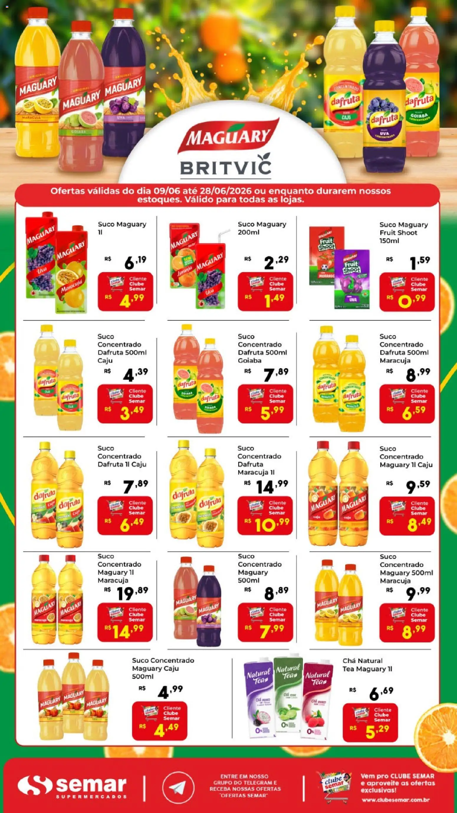 Pré-Visualização do folheto "Semar Supermercado ofertas Maguary" da loja Semar Supermercado válido a partir de 09/06/2026 - Caju, Goiaba, Maracujá, Suco, Chá