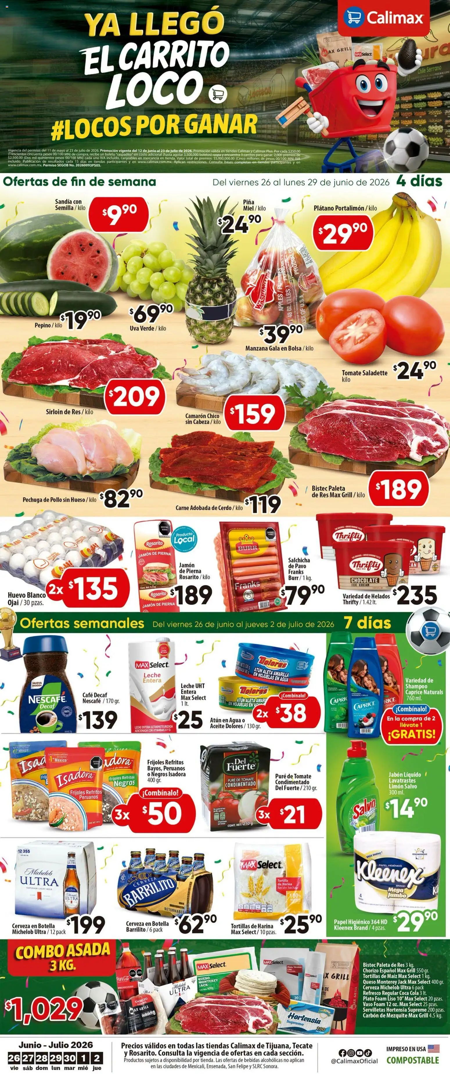 Vista previa las ofertas de la tienda Calimax - Calimax folleto desde el 26/06/2026 - Chile, Tomate, Plátano, Limón, Huevo, Atún, Puré, Leche UHT