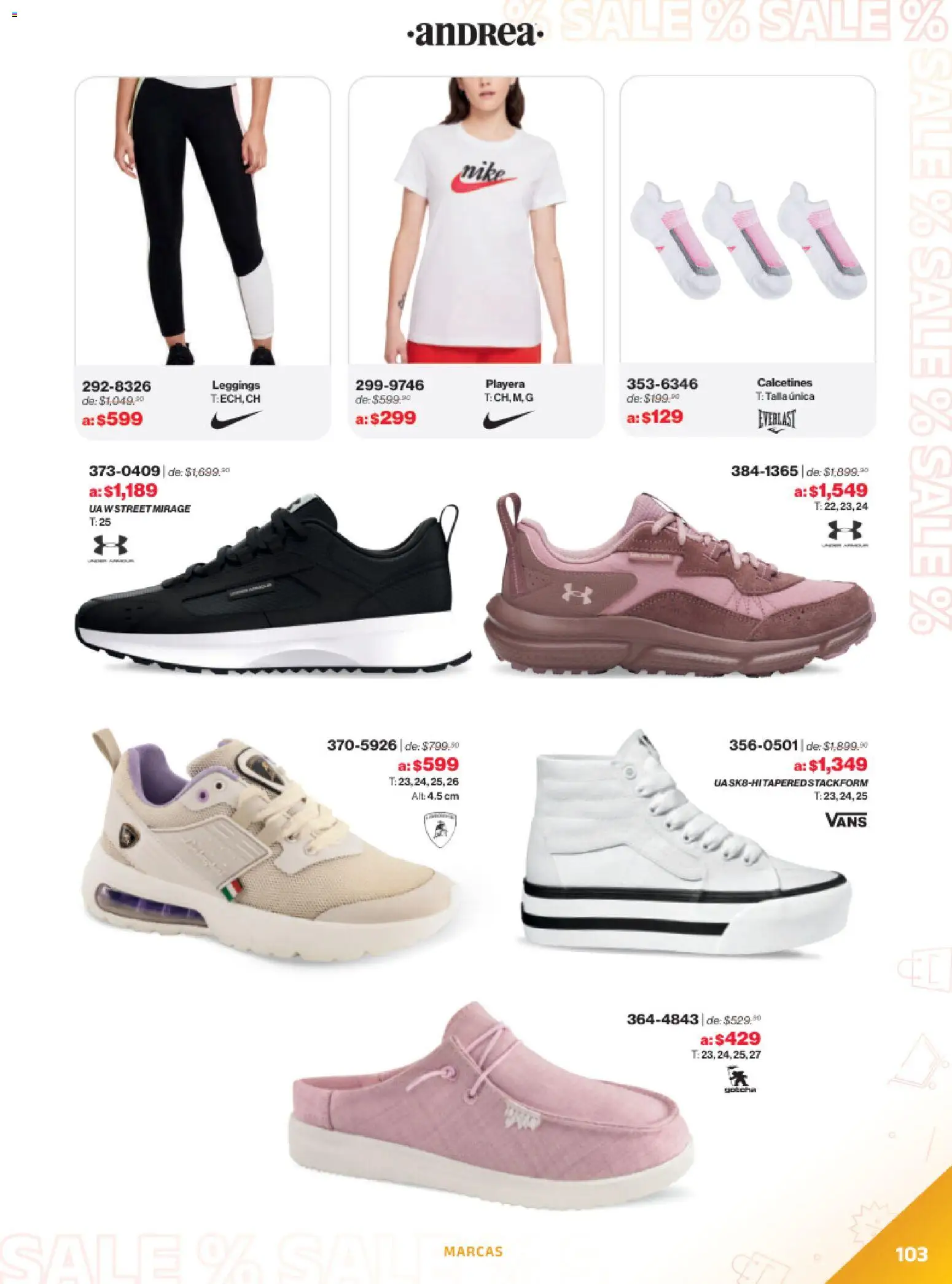 Vista previa las ofertas de la tienda Andrea - Catálogo Outlet desde el 21/12/2025 - Playera, Calcetines, Leggings
